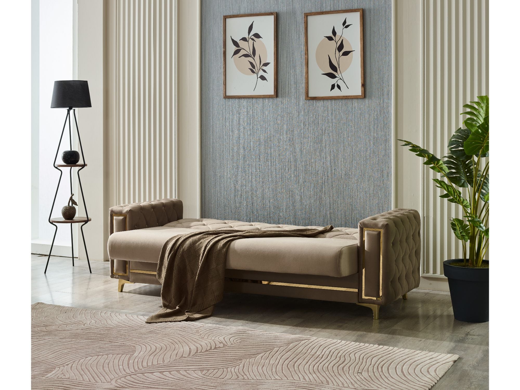 Bolivya Convertible Sofa Beige With Gold Legs