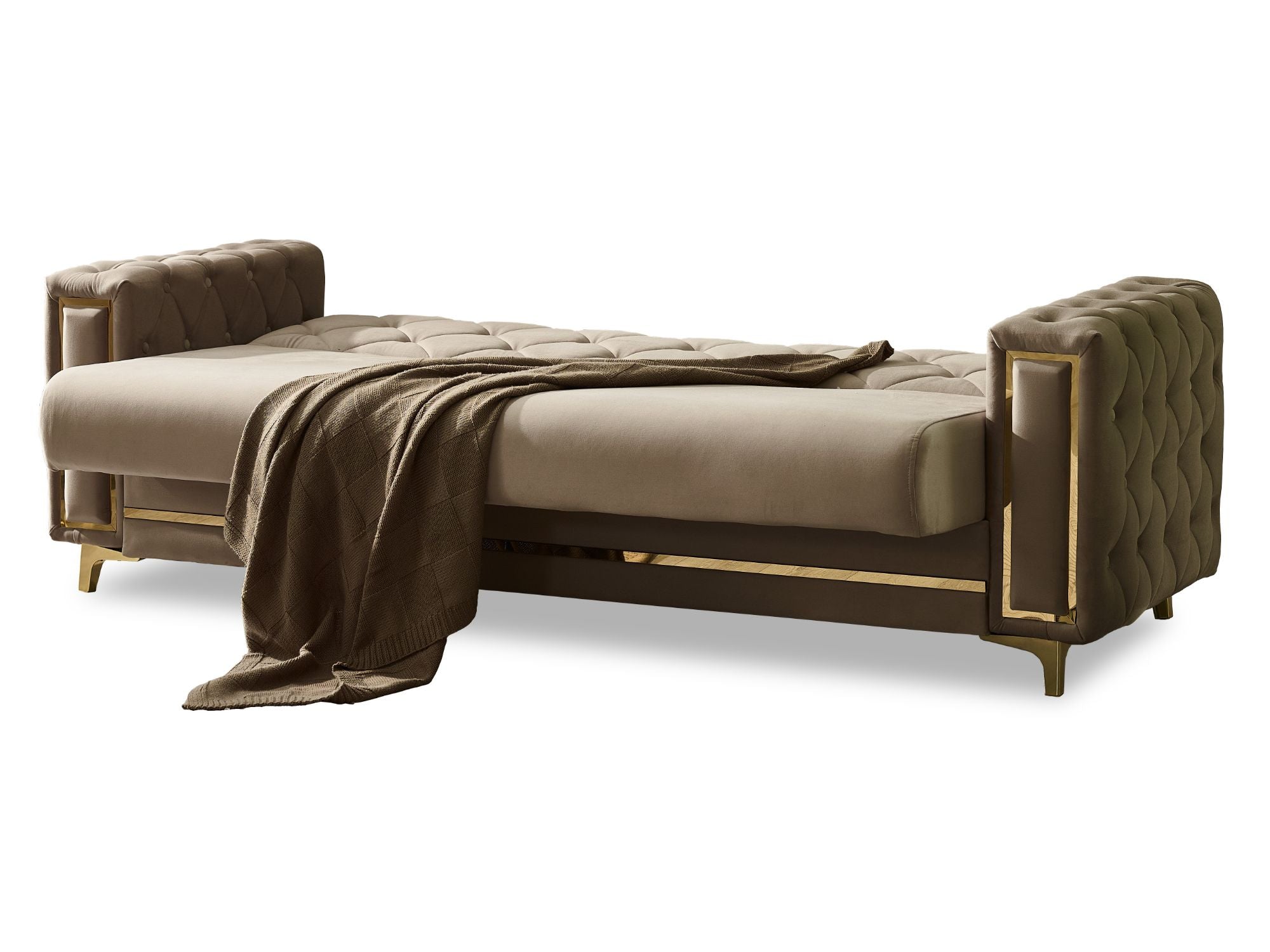 Bolivya Convertible Sofa Beige With Gold Legs