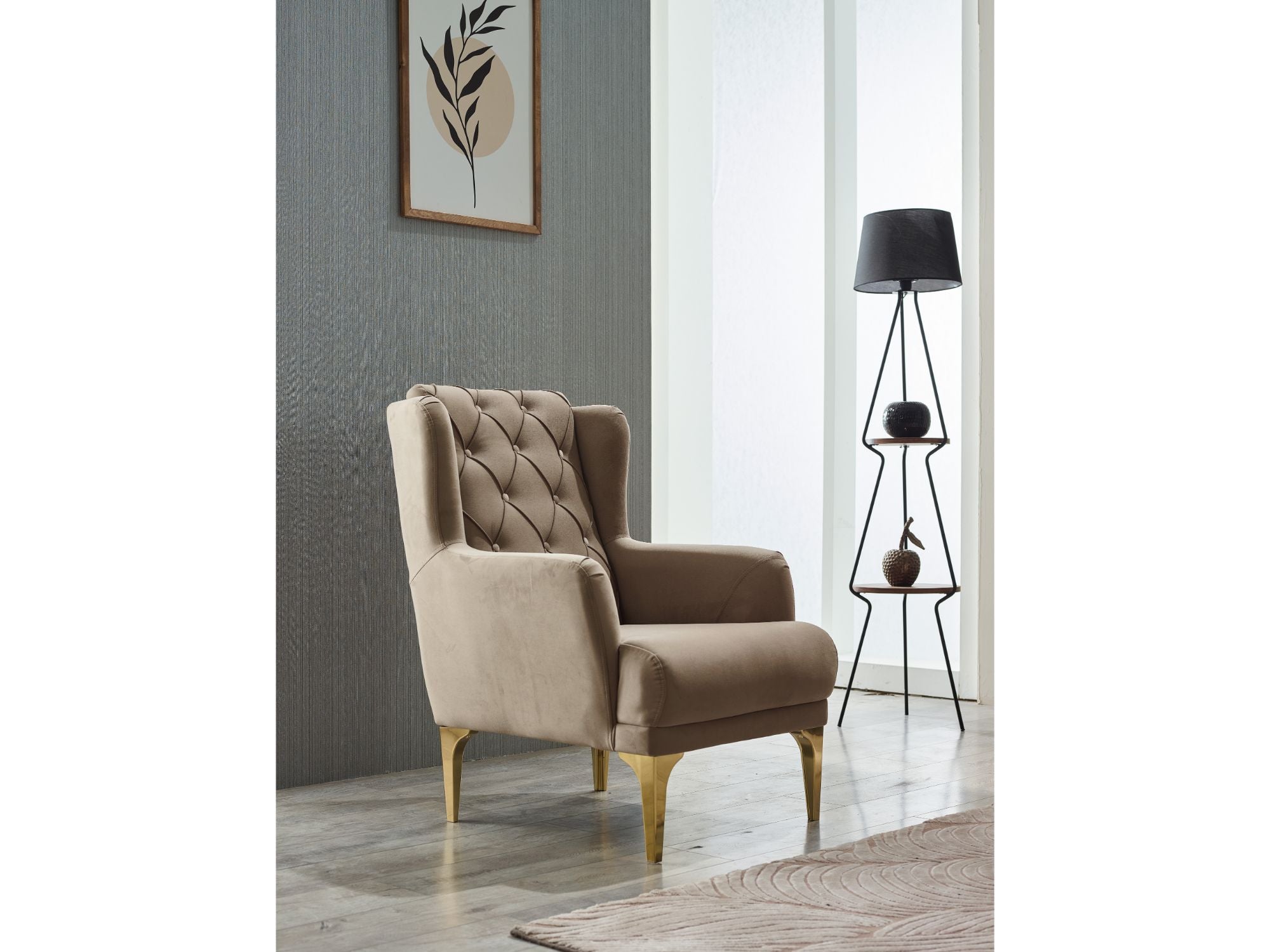 Bolivya Convertible Livingroom (2 Sofa & 2 Chair) Beige With Gold Leg