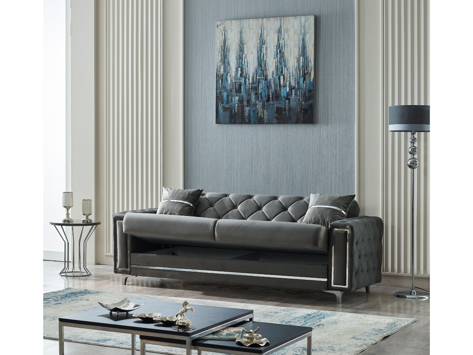 Bolivya Convertible Livingroom (2 Sofa & 2 Chair) Grey With Silver Leg