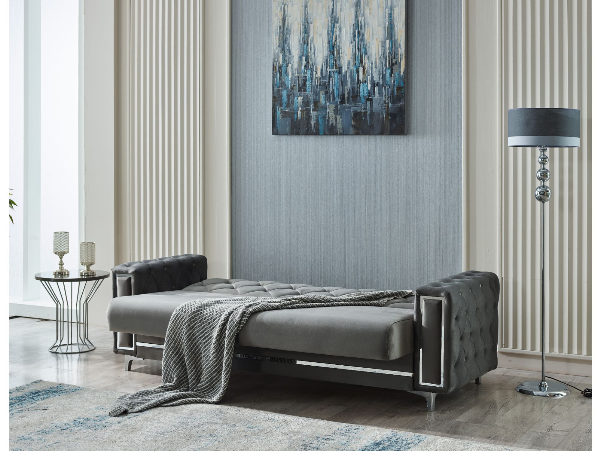 Bolivya Convertible Sofa Grey With Silver Legs