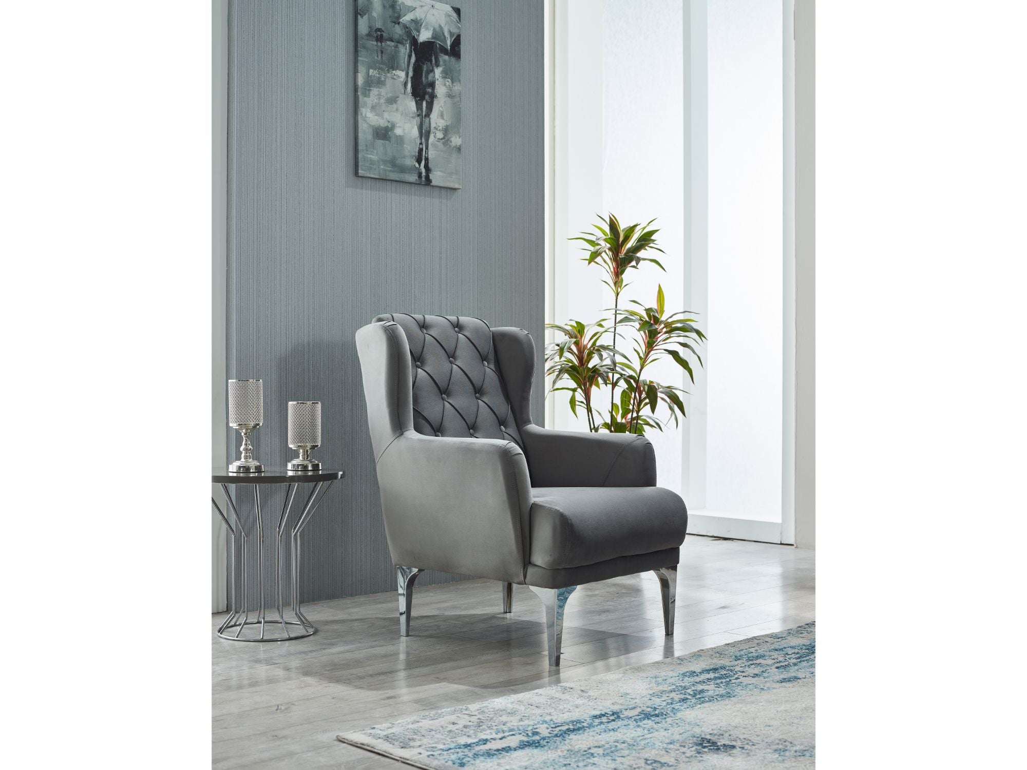 Bolivya Convertible Livingroom (2 Sofa & 2 Chair) Grey With Silver Leg