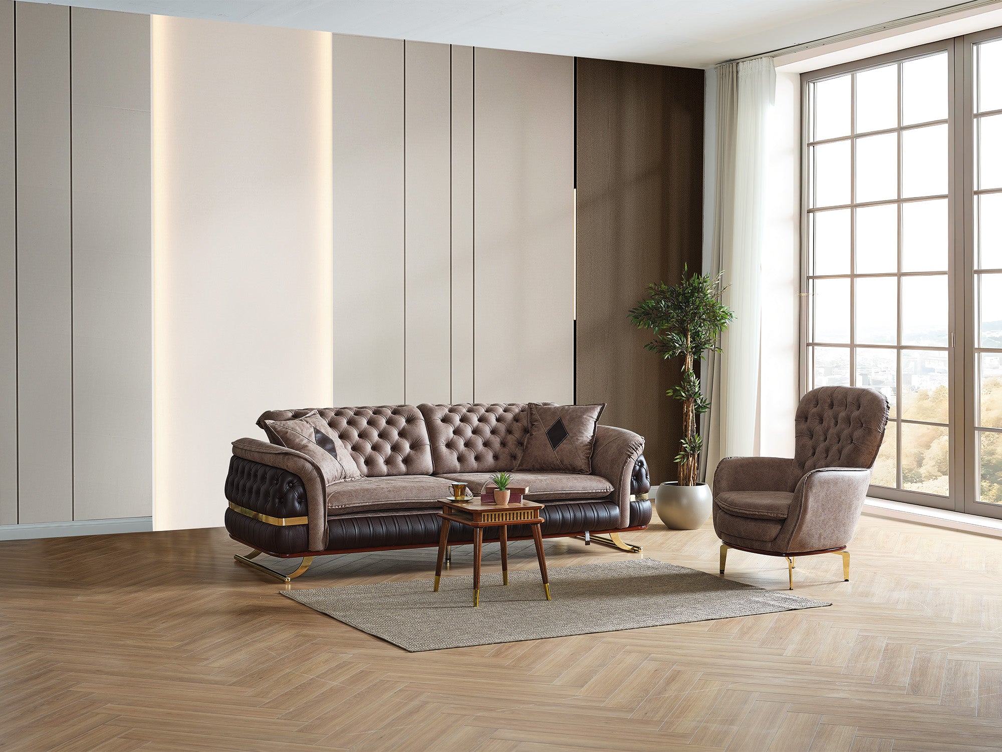 Bravo 3-pieces (Sofa & Loveseat & Chair) Livingroom Set Brown