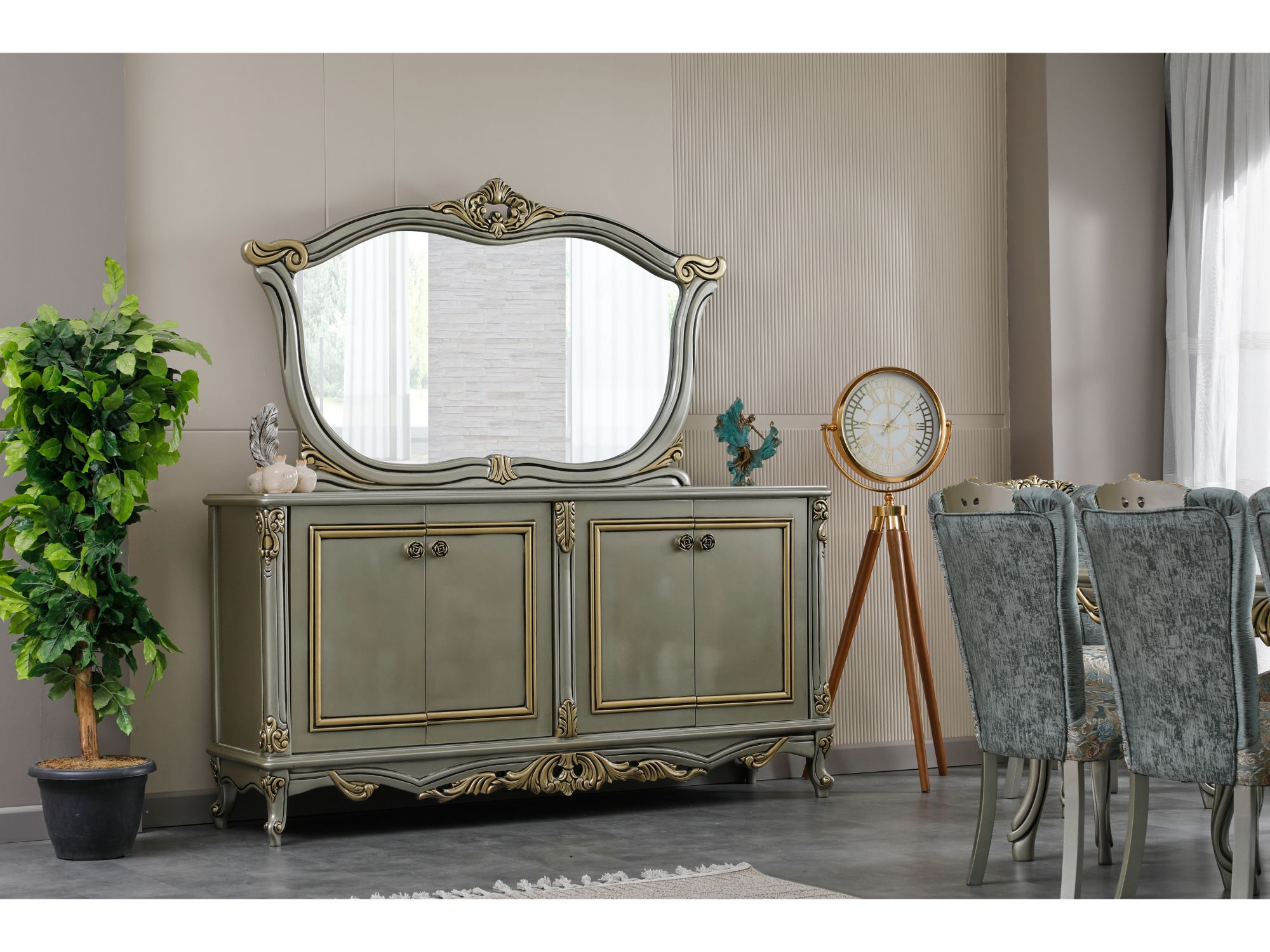 Buse Diningroom Consol With Mirror Light Green