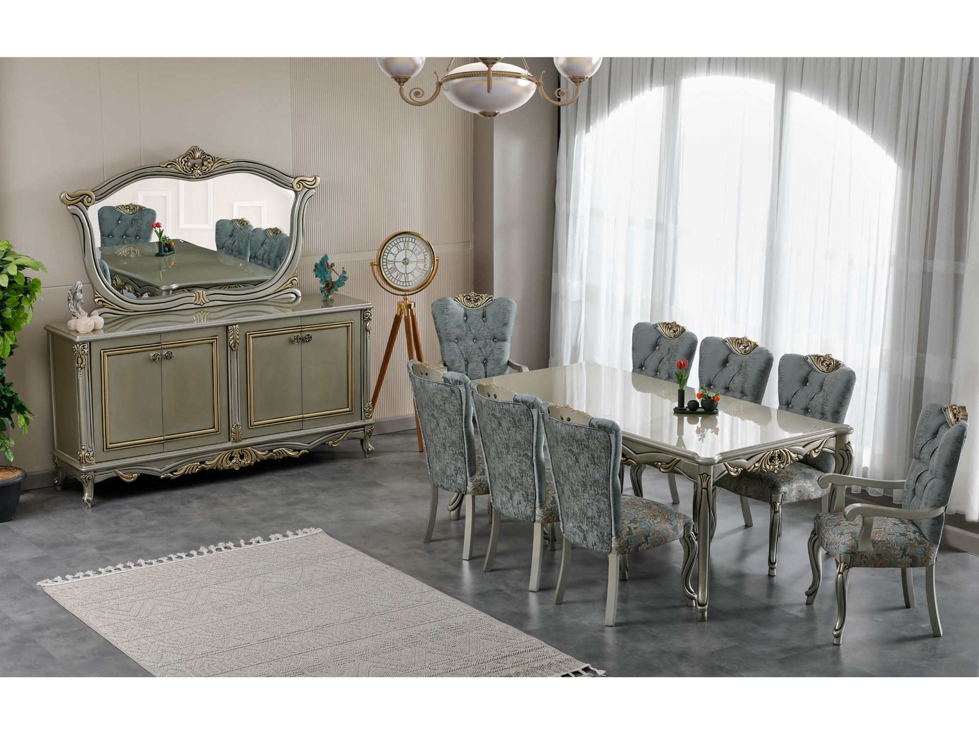 Buse Diningroom Consol With Mirror Light Green
