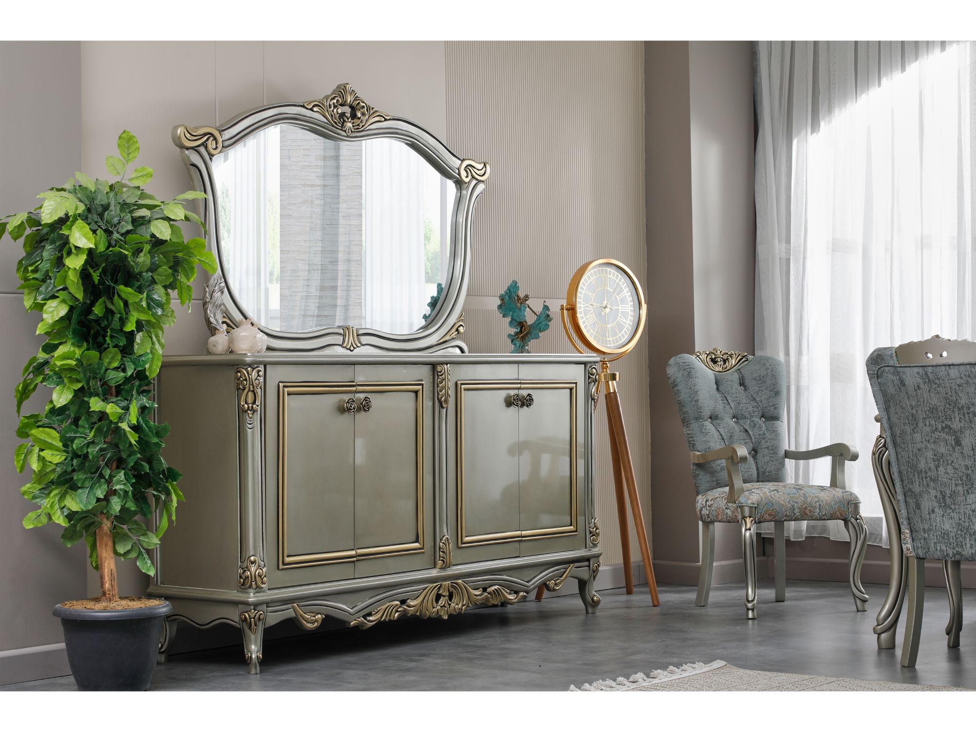 Buse Diningroom Consol With Mirror Light Green