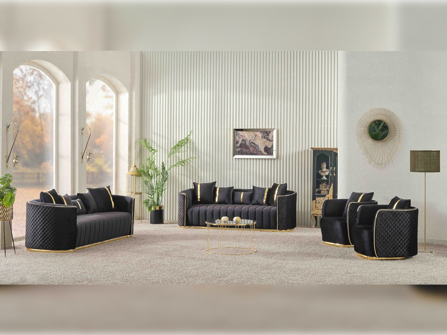Ceko Stationary Livingroom (2 Sofa & 2 Chair) Black