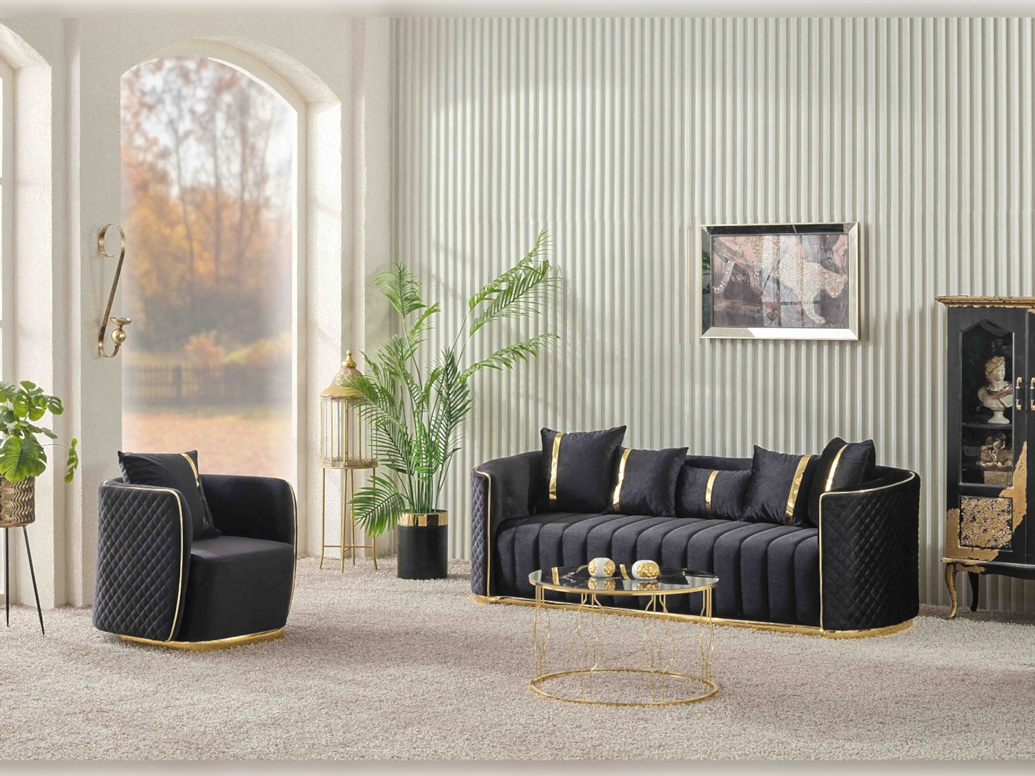 Ceko Stationary Livingroom (2 Sofa & 2 Chair) Black