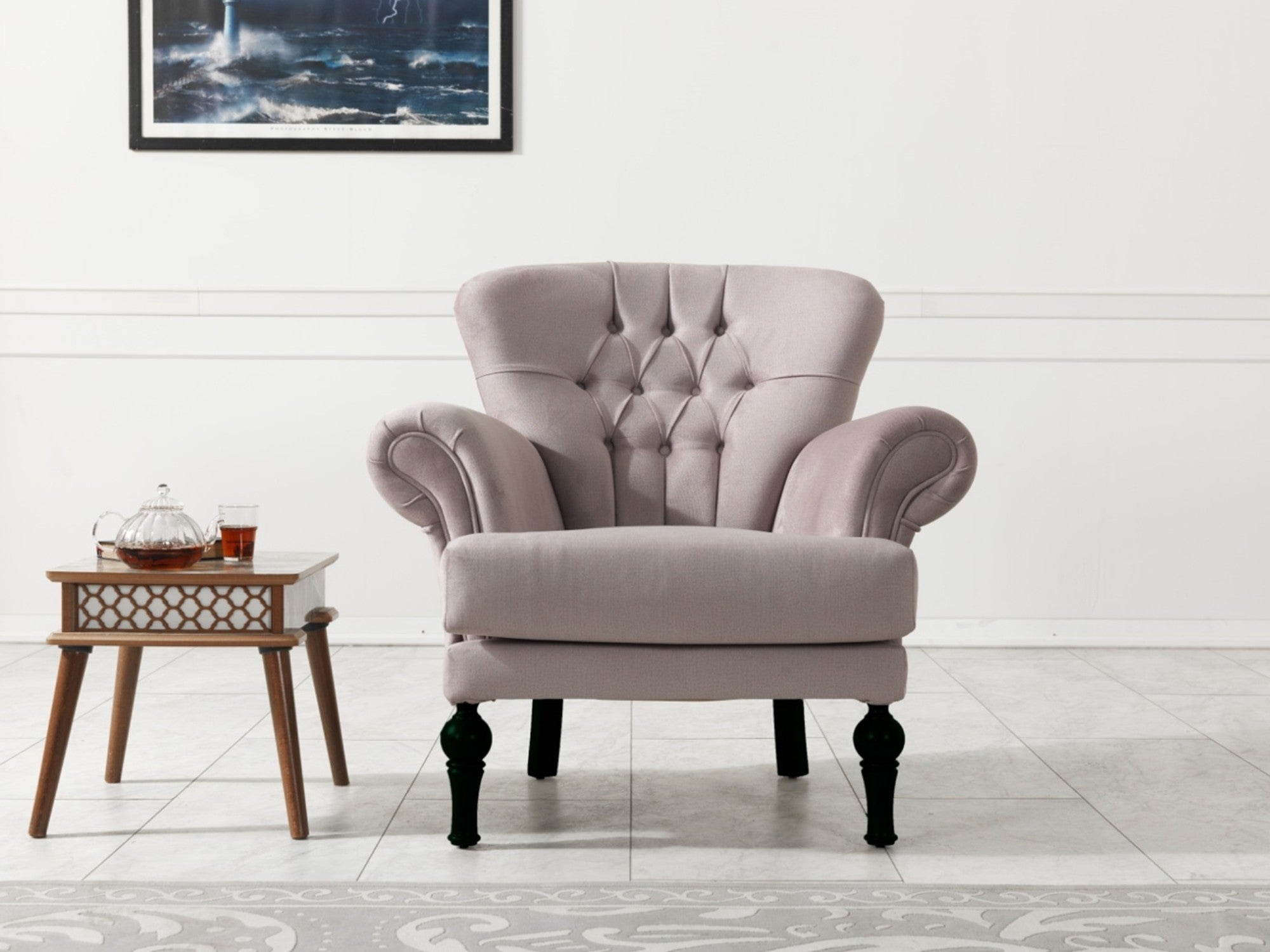 Chester Livingroom Chair Ivory Black Leg