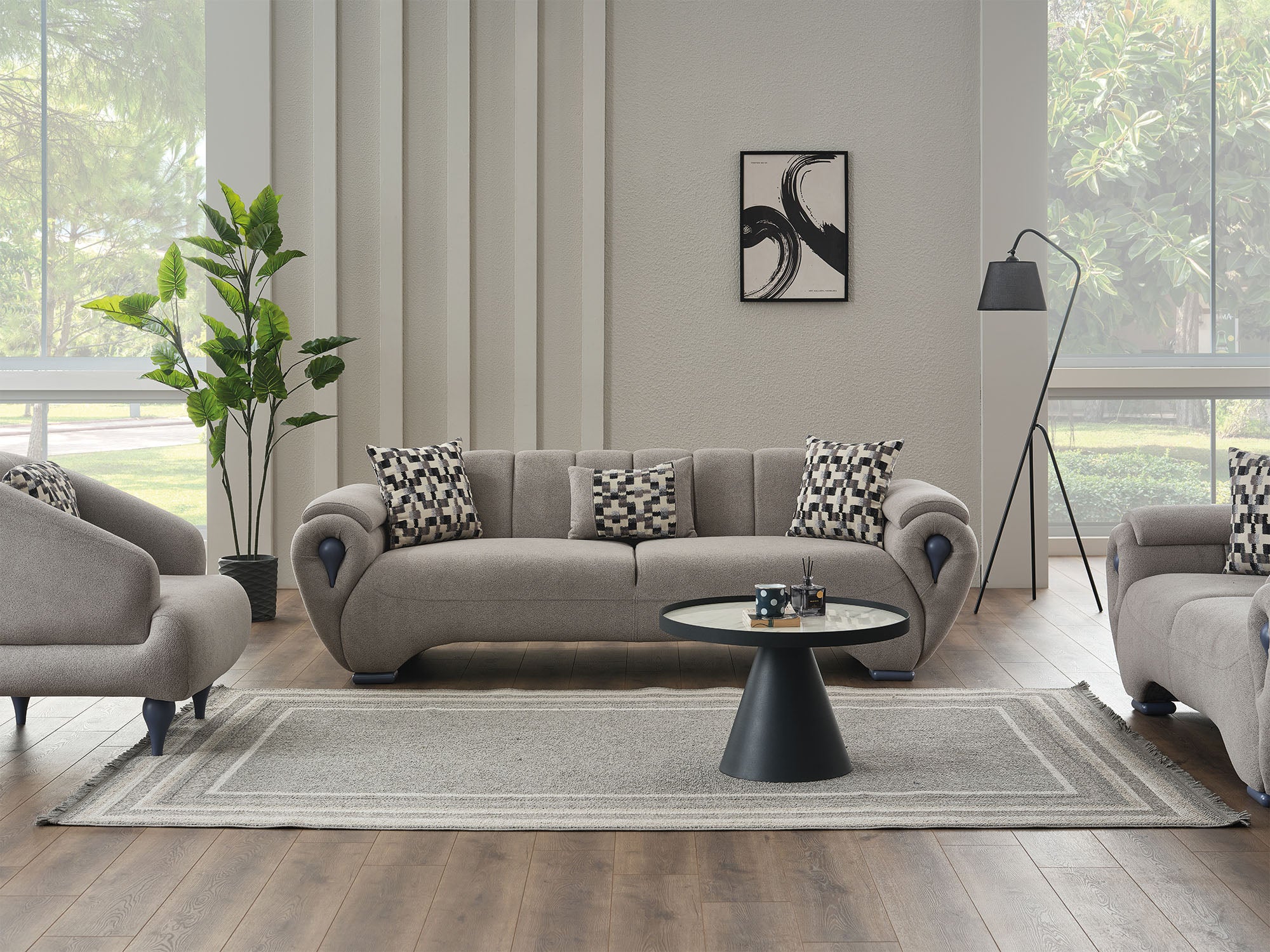 Damla 3-pieces (Sofa & Loveseat & Chair) Livingroom Set Cream