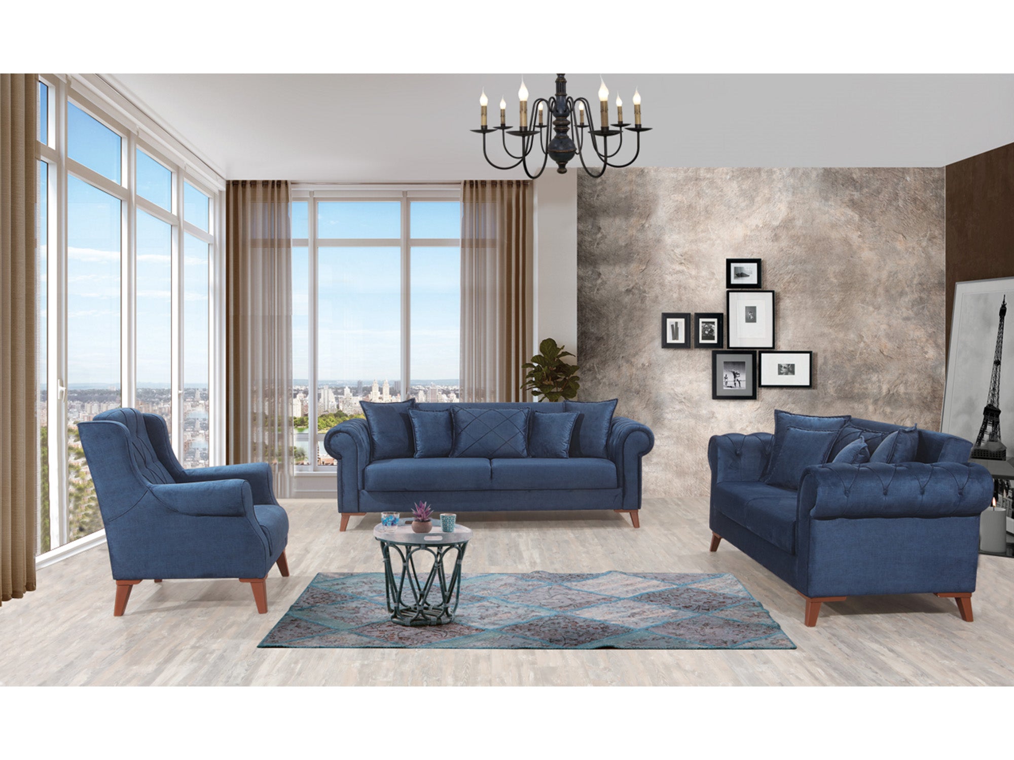Derozzo Convertible Livingroom Sofa Blue