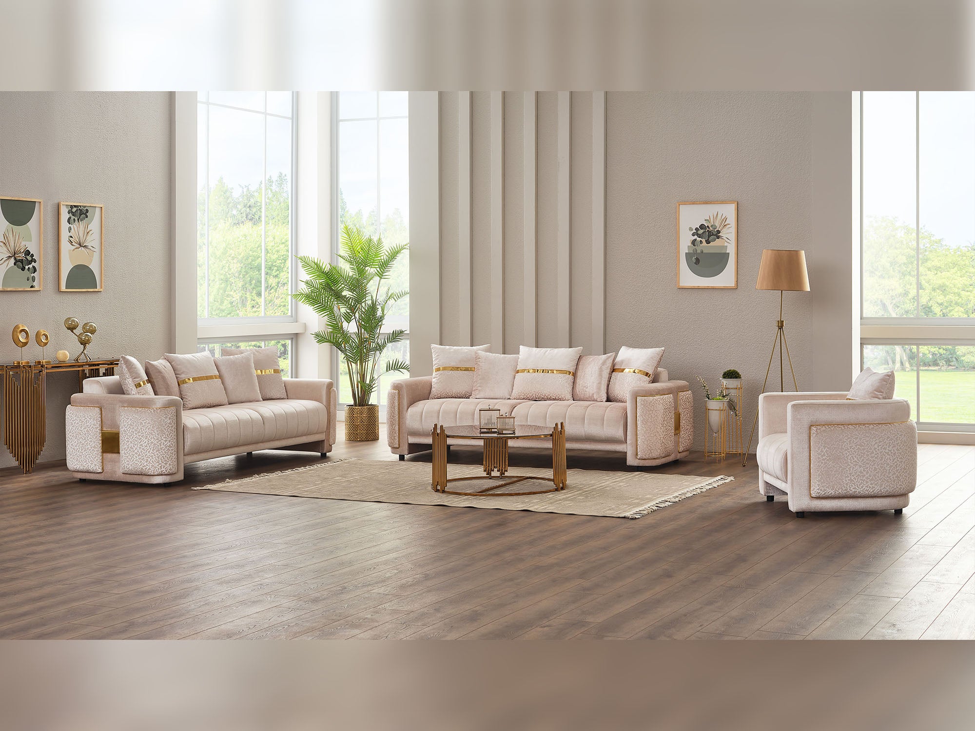 Detroit 5-pieces (2 Sofa & Loveseat & 2 Chair) Livingroom Set Beige