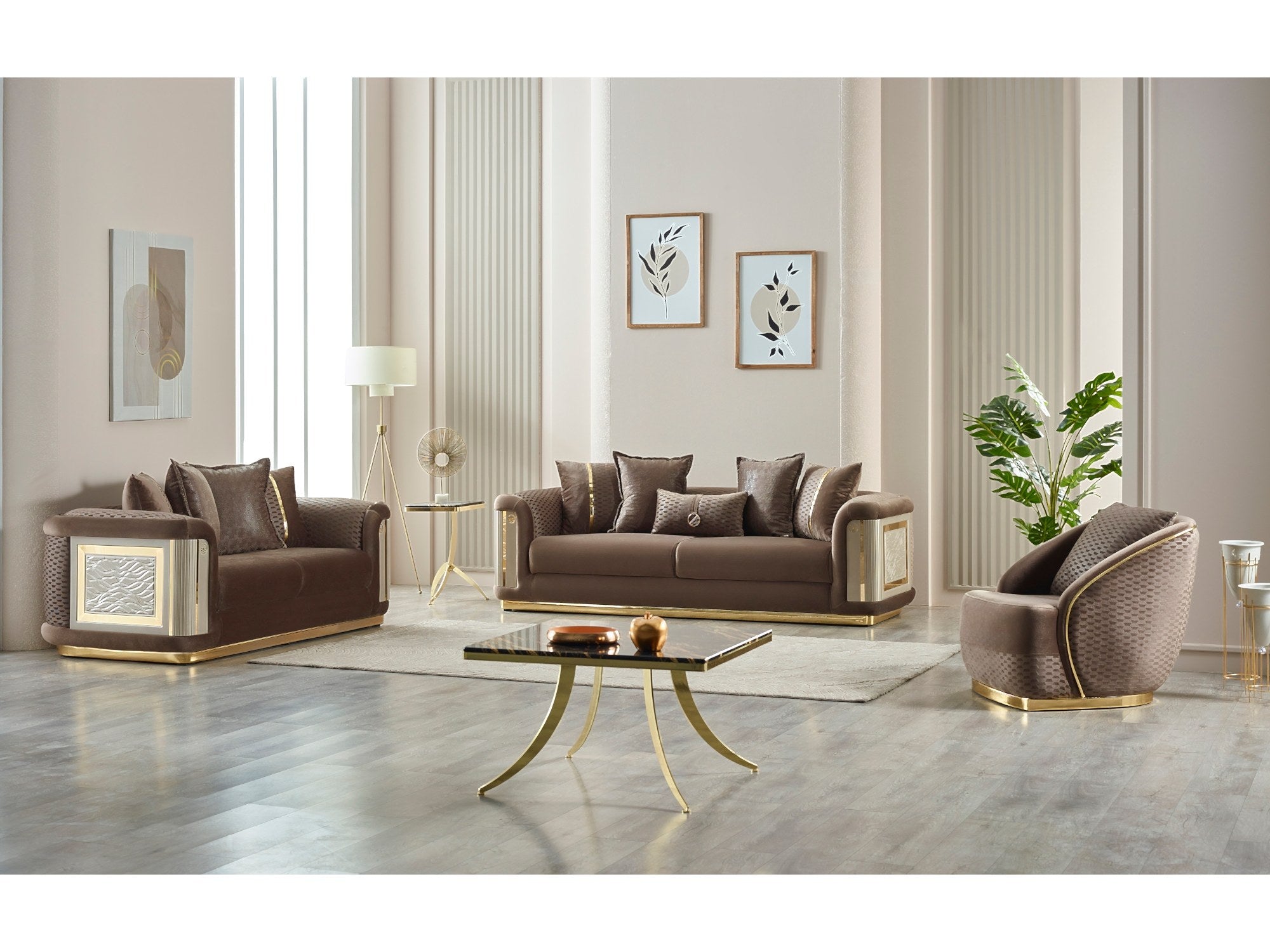 Elegance Stationary Loveseat Brown
