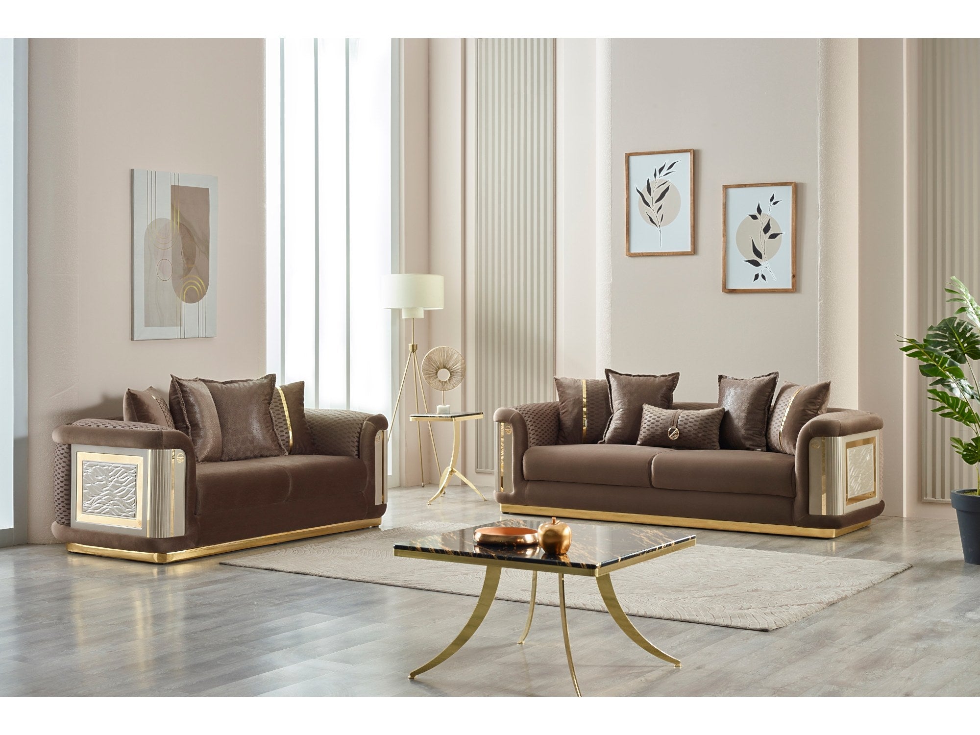 Elegance Stationary Loveseat Brown