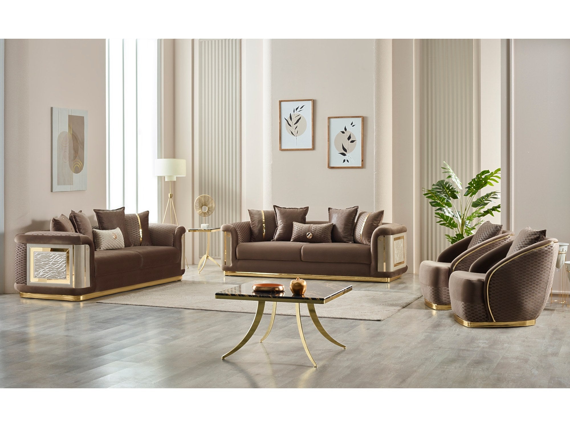 Elegance Stationary Loveseat Brown