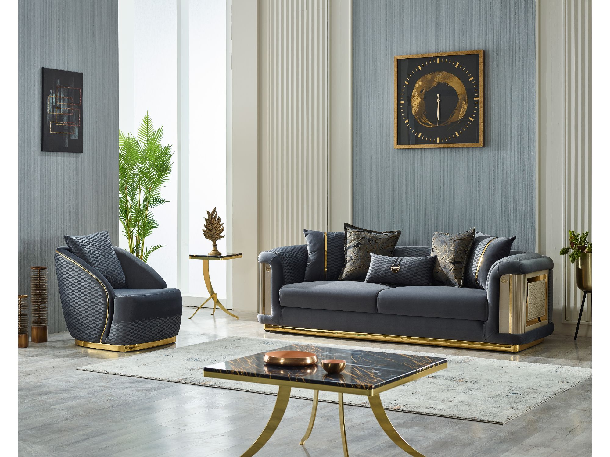Elegance Stationary Sofa Dark Grey