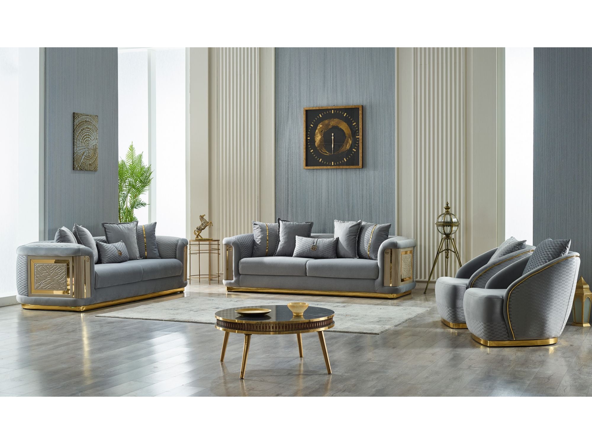 Elegance Stationary Livingroom (2 Sofa & 2 Chair) Light Grey