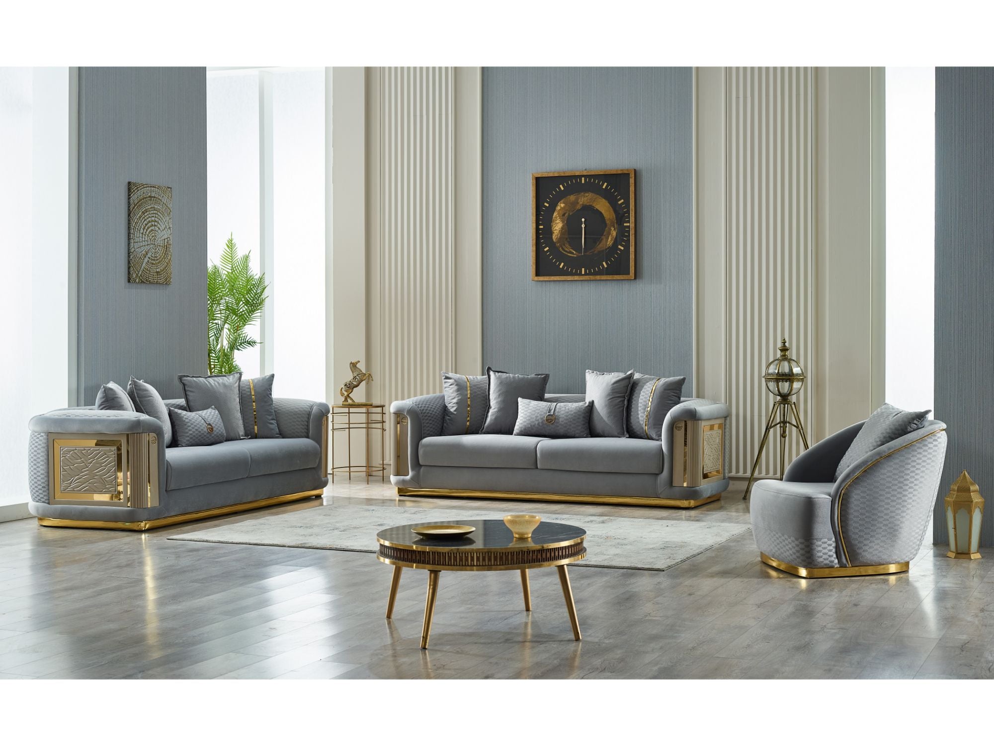 Elegance Stationary Livingroom (2 Sofa & 2 Chair) Light Grey