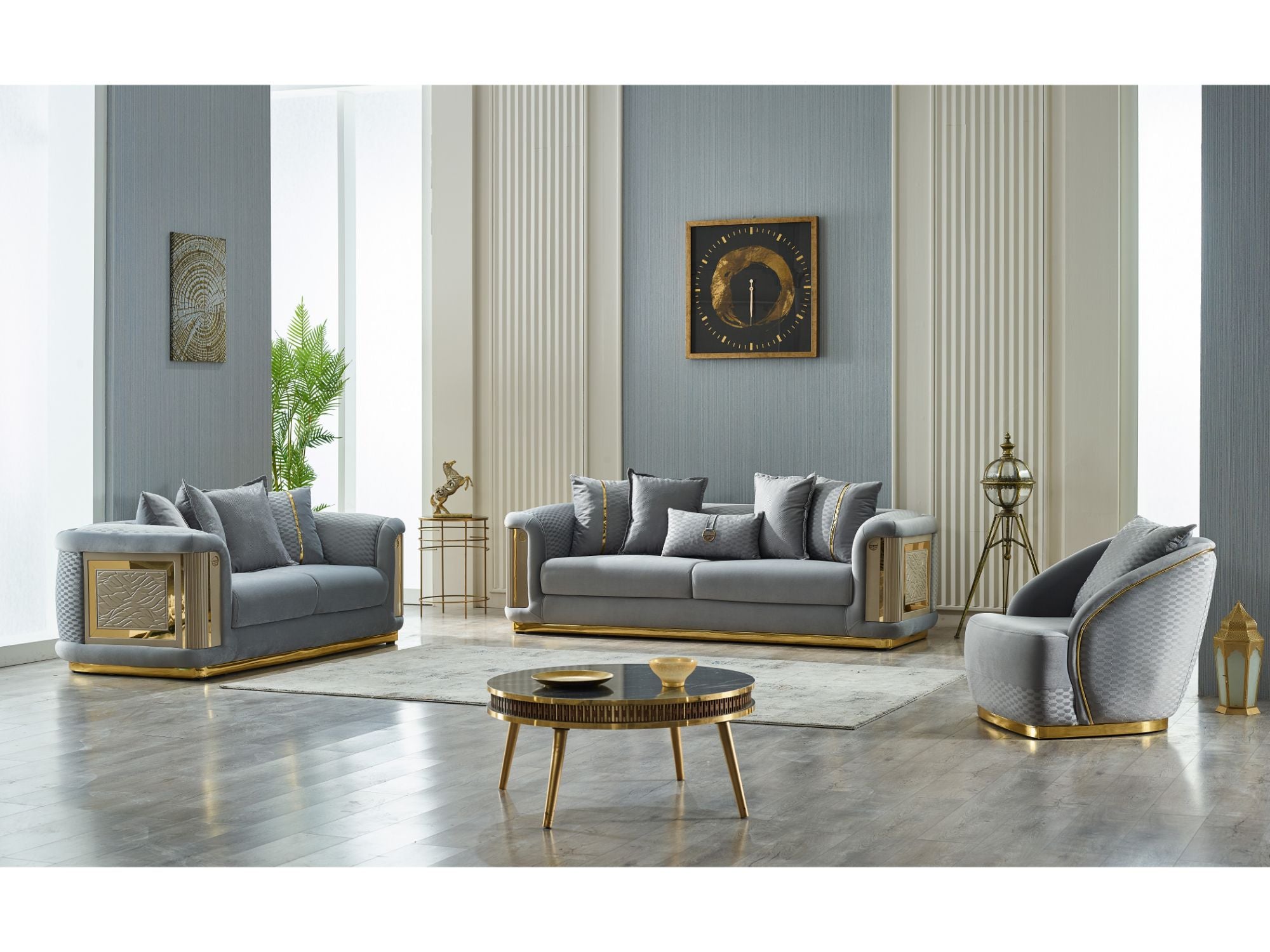 Elegance Stationary Livingroom (2 Sofa & 2 Chair) Light Grey
