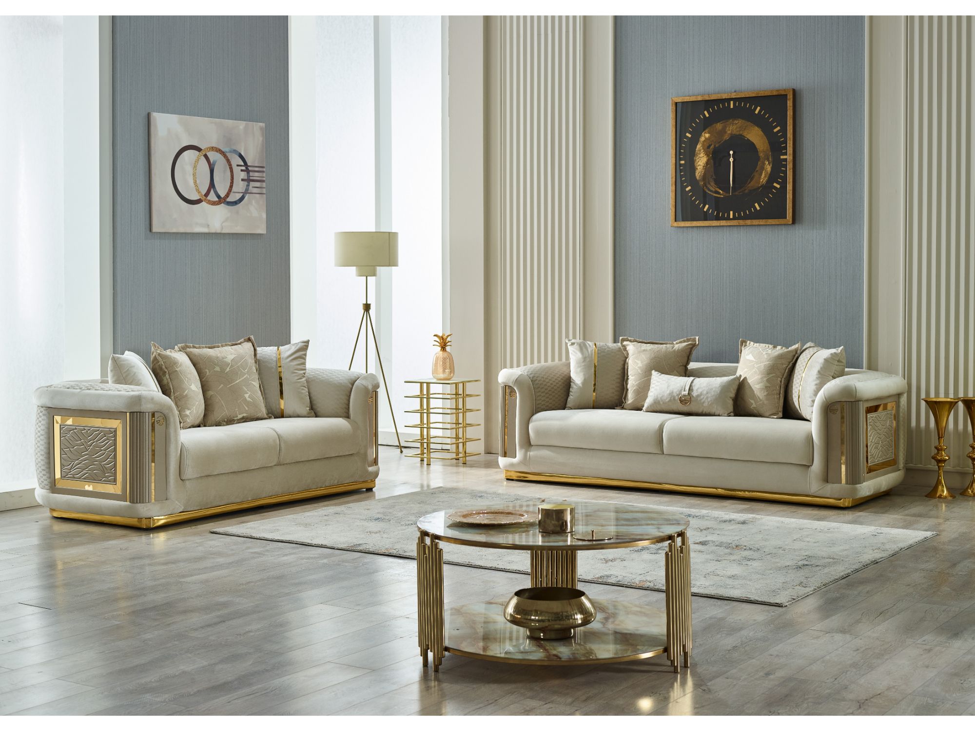 Elegance 3-pieces (Sofa & Loveseat & Chair) Livingroom Set Cream
