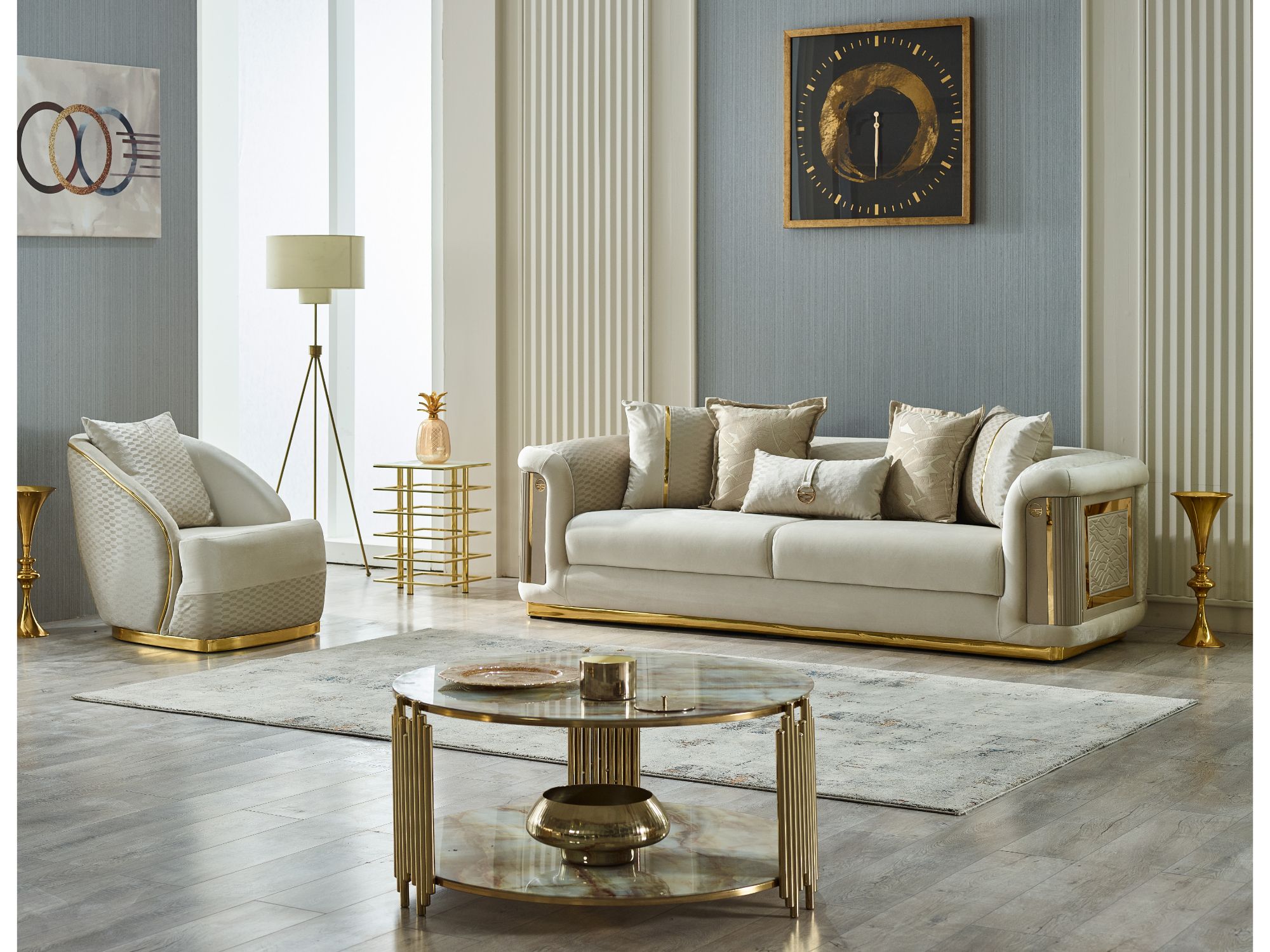 Elegance Stationary Livingroom (2 Sofa & 2 Chair) Cream