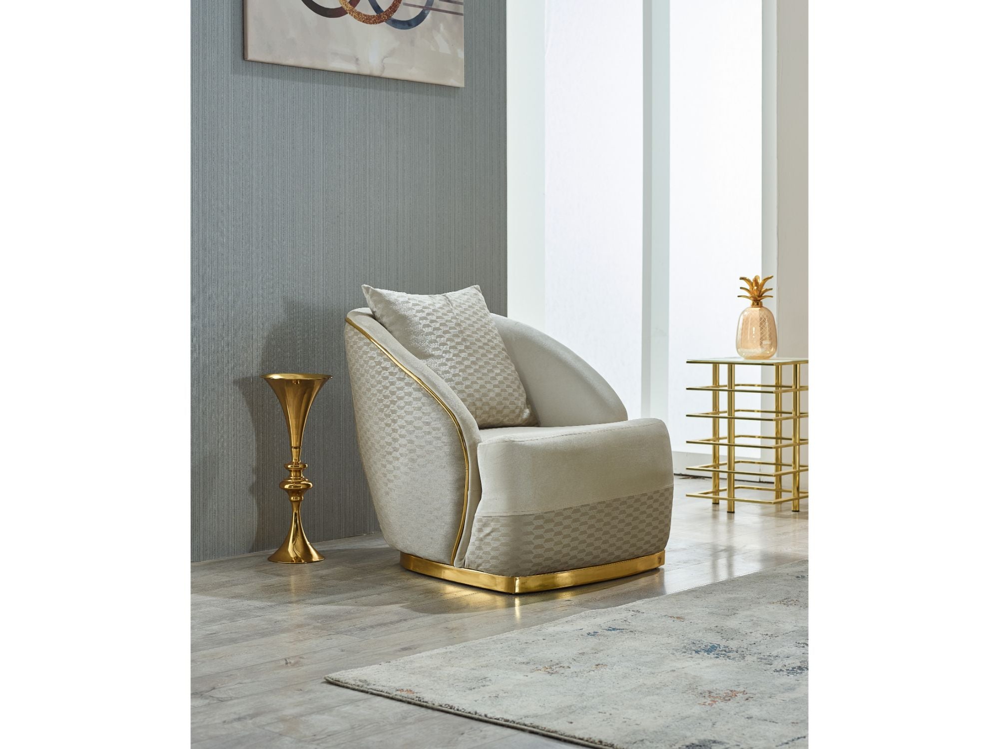 Elegance Stationary Livingroom (2 Sofa & 2 Chair) Cream