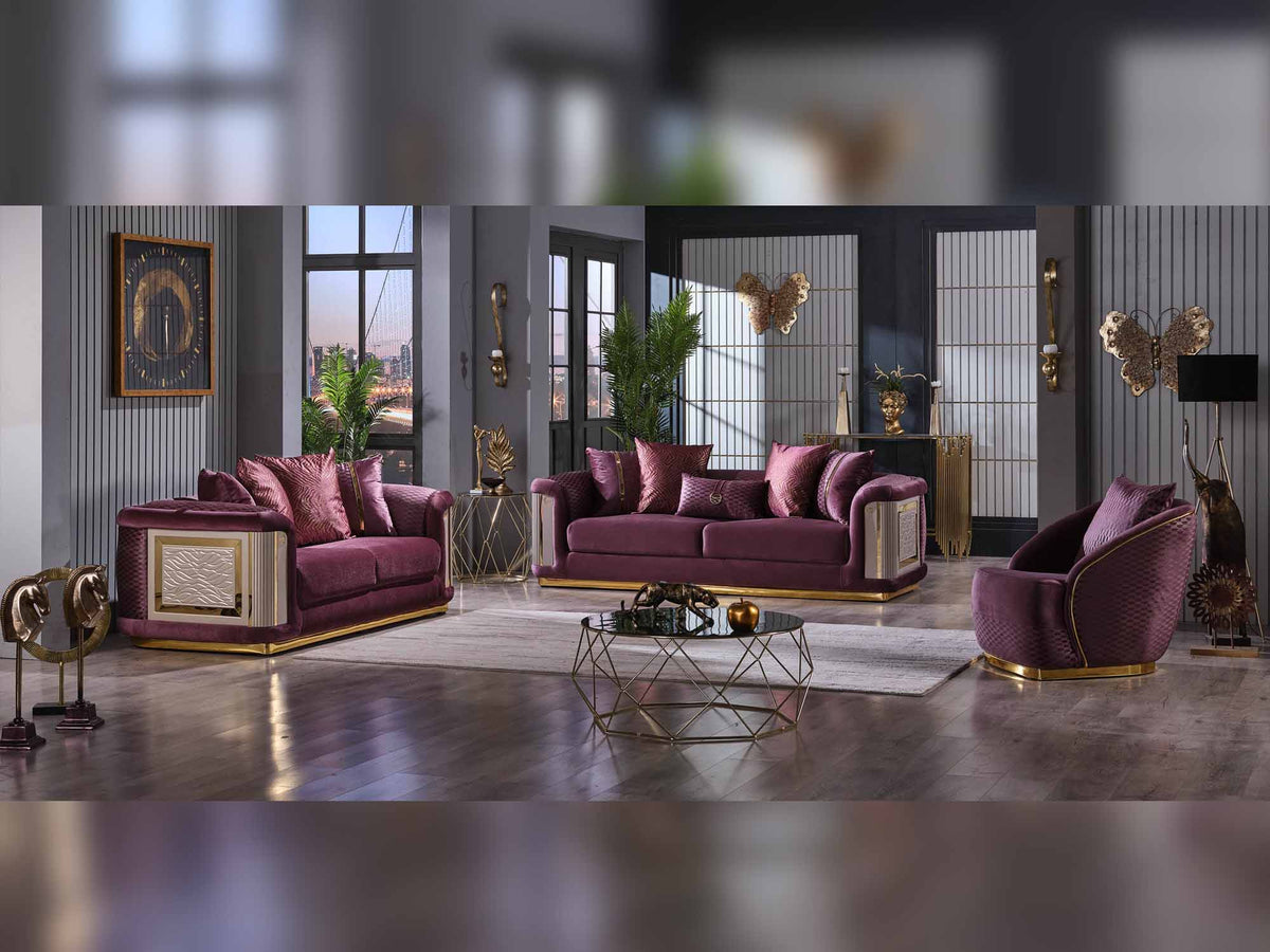 Elegance 3-pieces (Sofa & Loveseat & Chair) Livingroom Set Purple