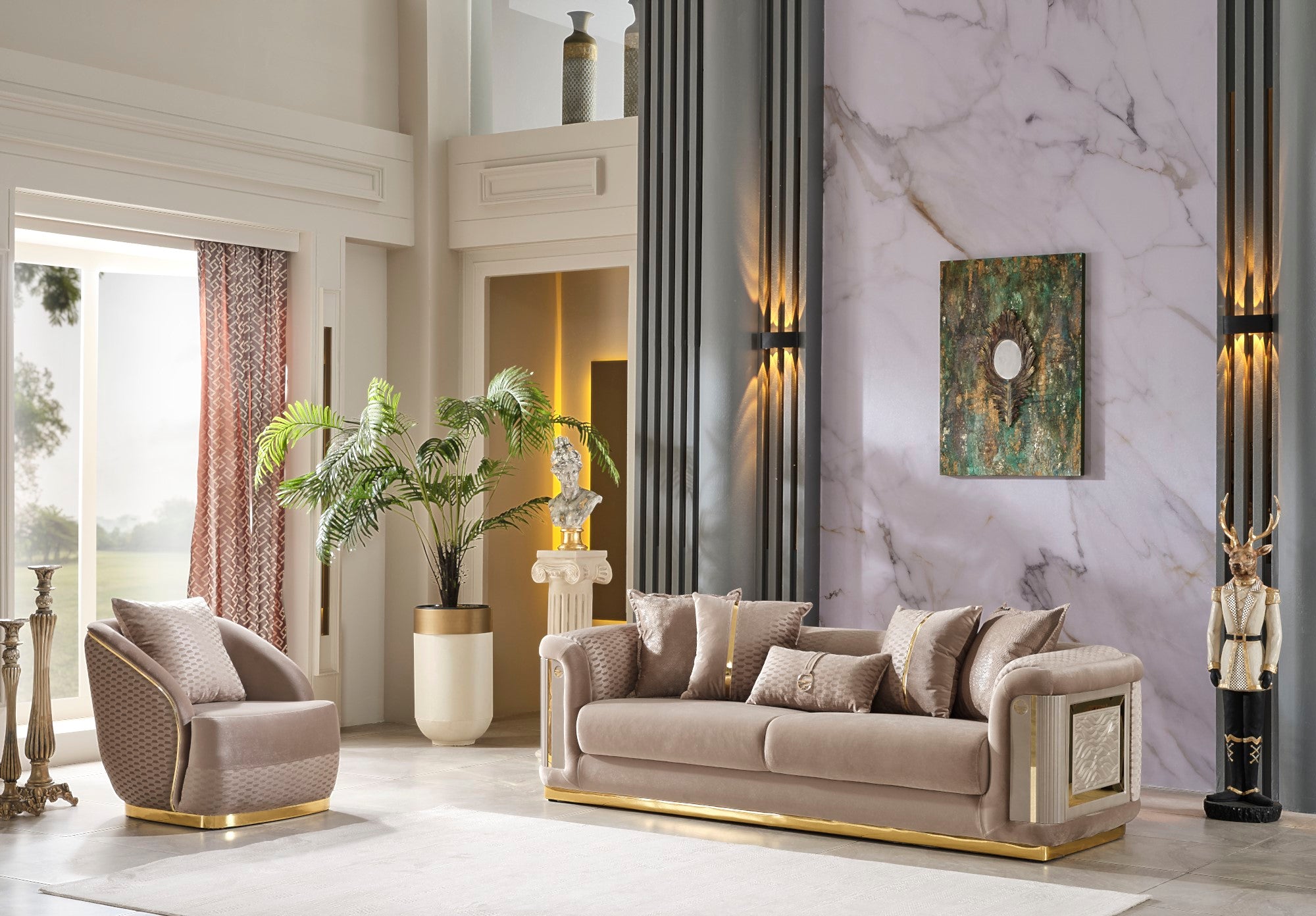 Elegance Stationary Livingroom (2 Sofa & 2 Chair) Beige