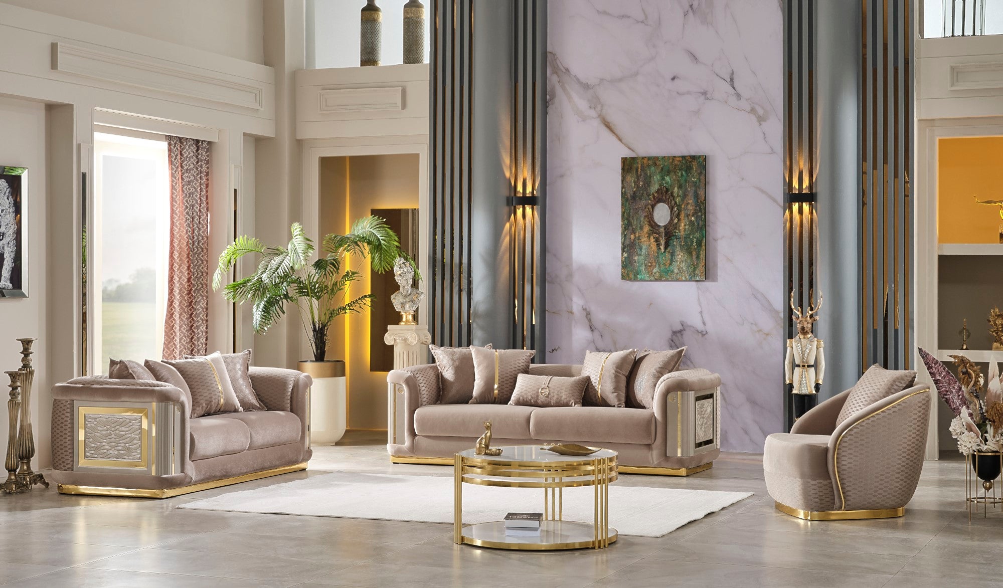 Elegance 3-pieces (Sofa & Loveseat & Chair) Livingroom Set Beige