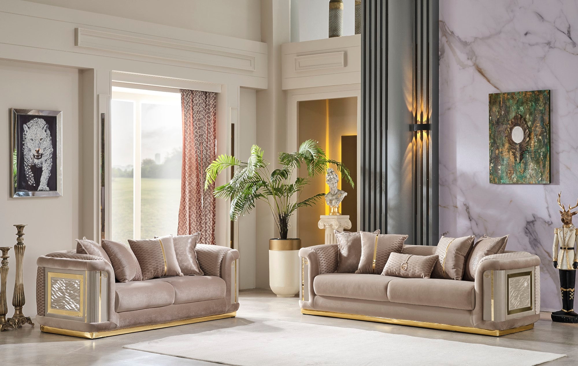 Elegance Stationary Loveseat Beige