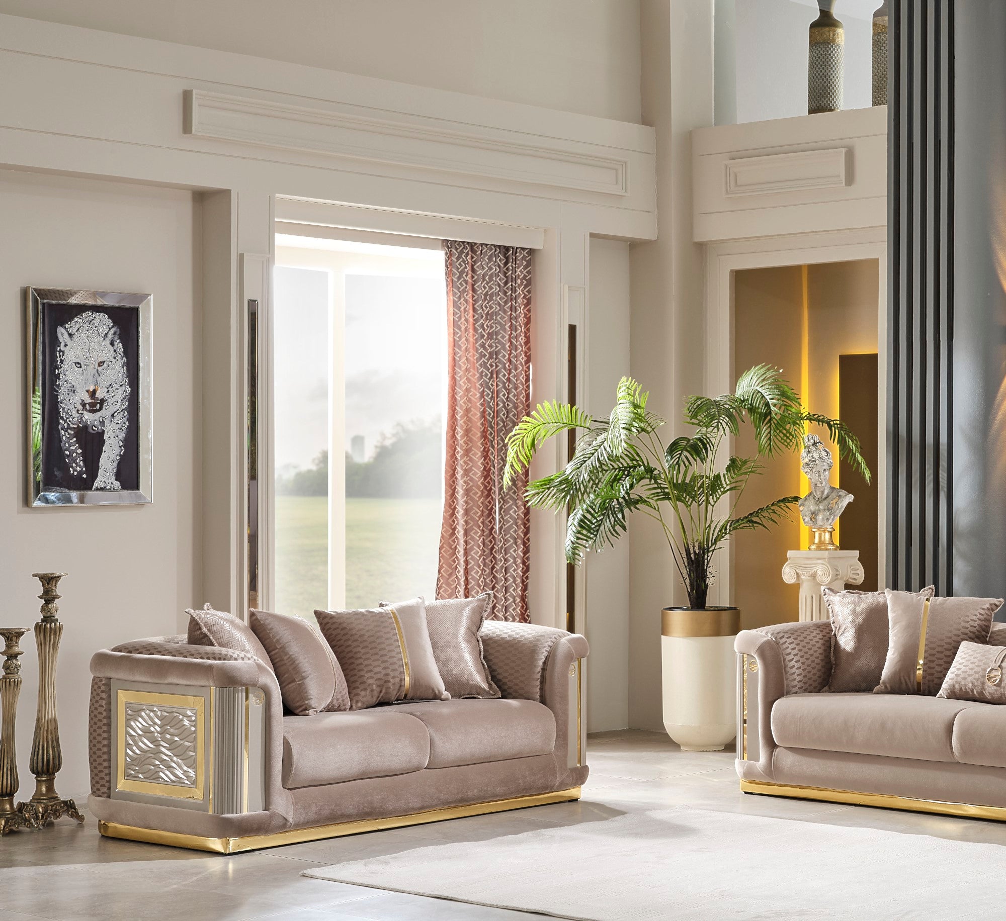 Elegance Stationary Loveseat Beige