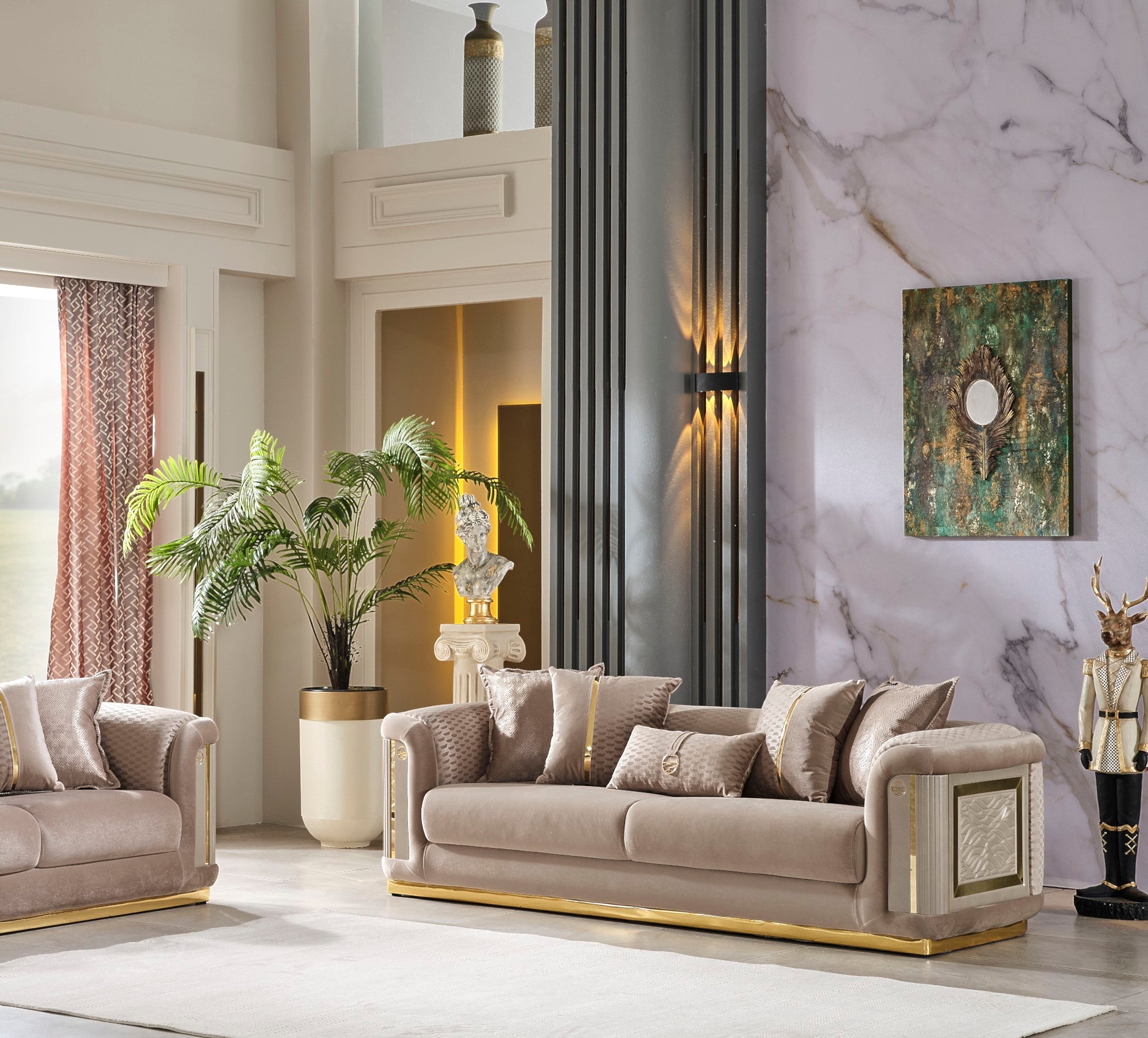 Elegance Stationary Livingroom (2 Sofa & 2 Chair) Beige