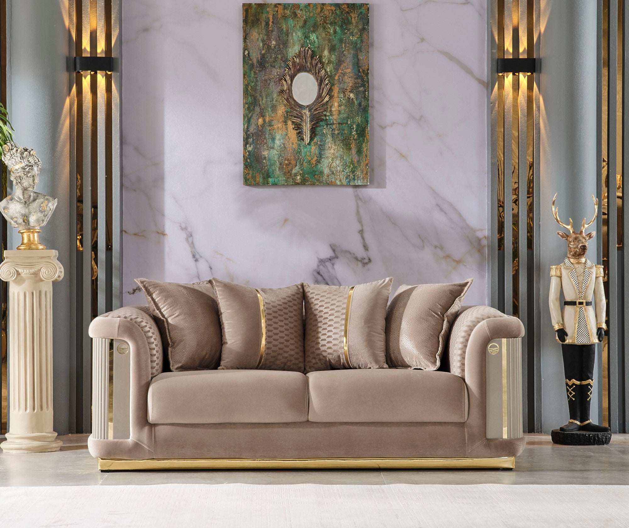 Elegance Stationary Loveseat Beige