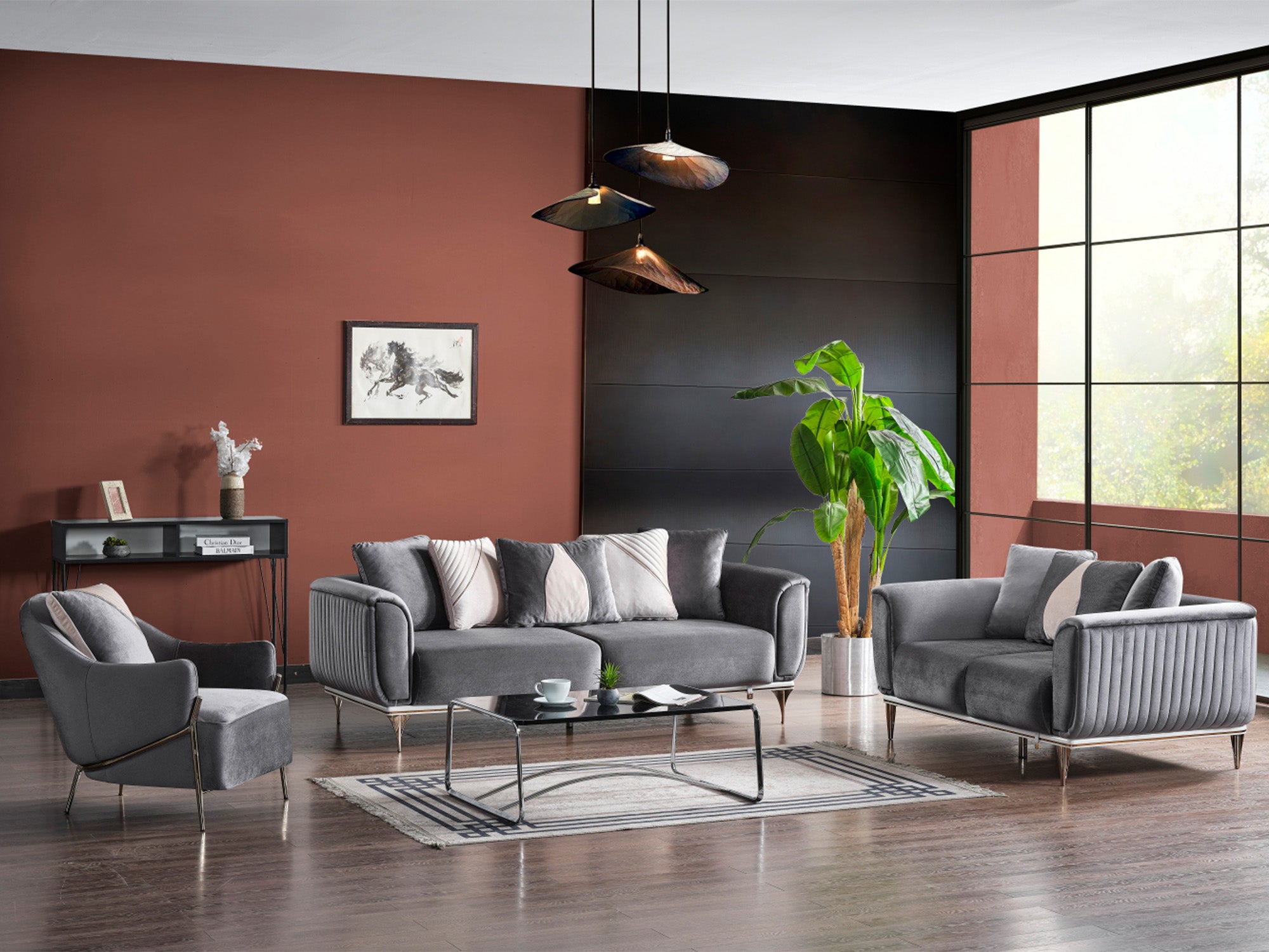 Esperanza 3-pieces (Sofa & Loveseat & Chair) Livingroom Set Dark Grey