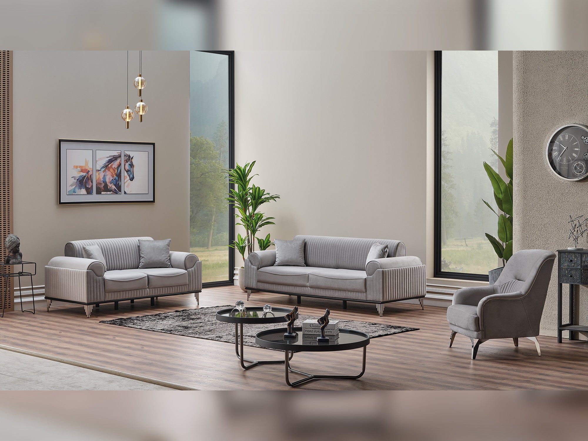 Everest 3-pieces (Sofa & Loveseat & Chair) Livingroom Set Light Grey