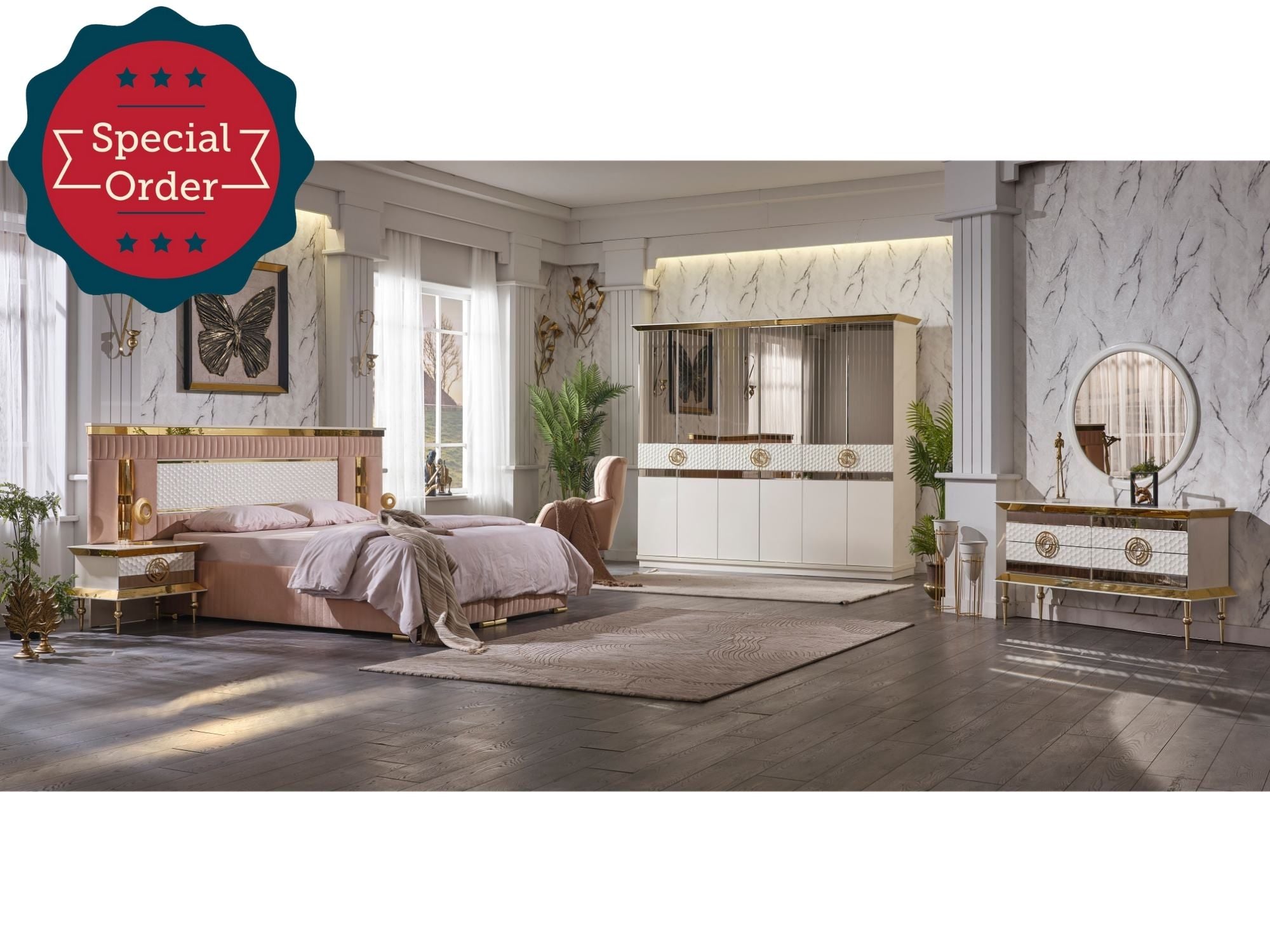 Glory Bedroom Set (Queen Storage Bed With Headboard & Dresser With Mirror & 2 Nightstand)