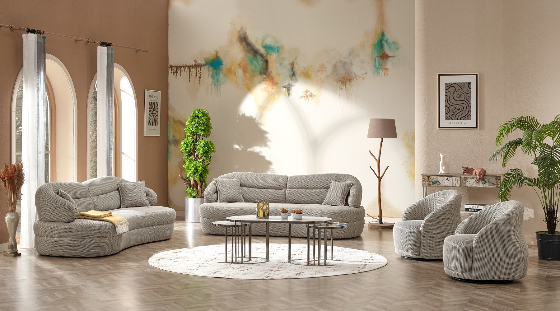 Gloria Convertible Livingroom (2 Sofa & 2 Chair) Cream