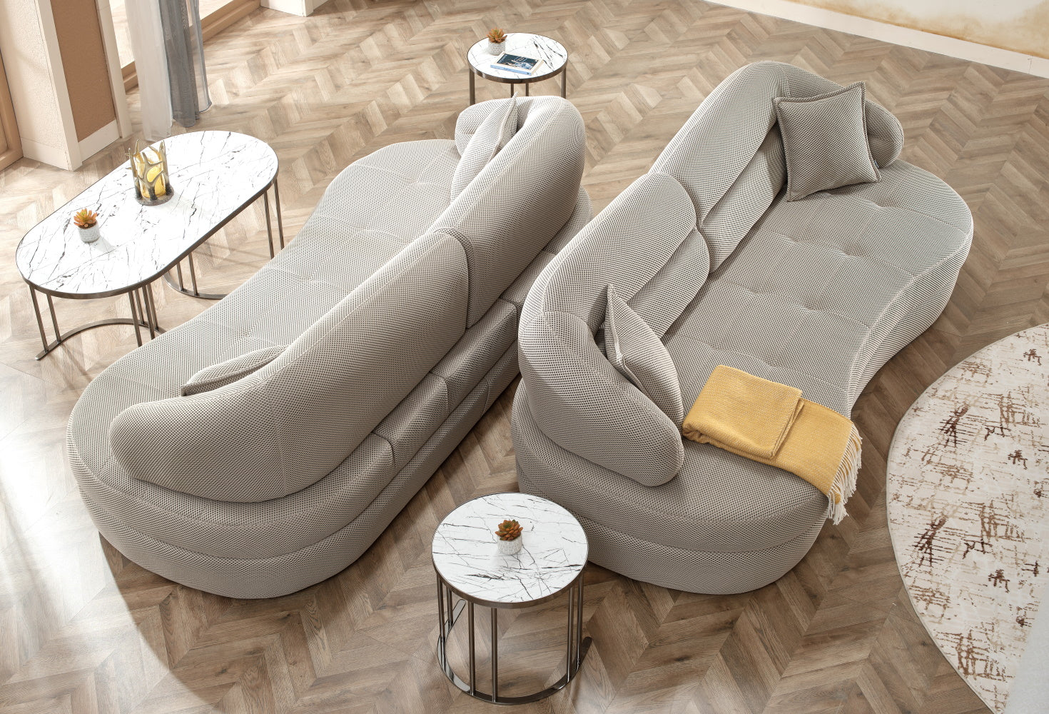 Gloria Convertible Livingroom (2 Sofa & 2 Chair) Cream