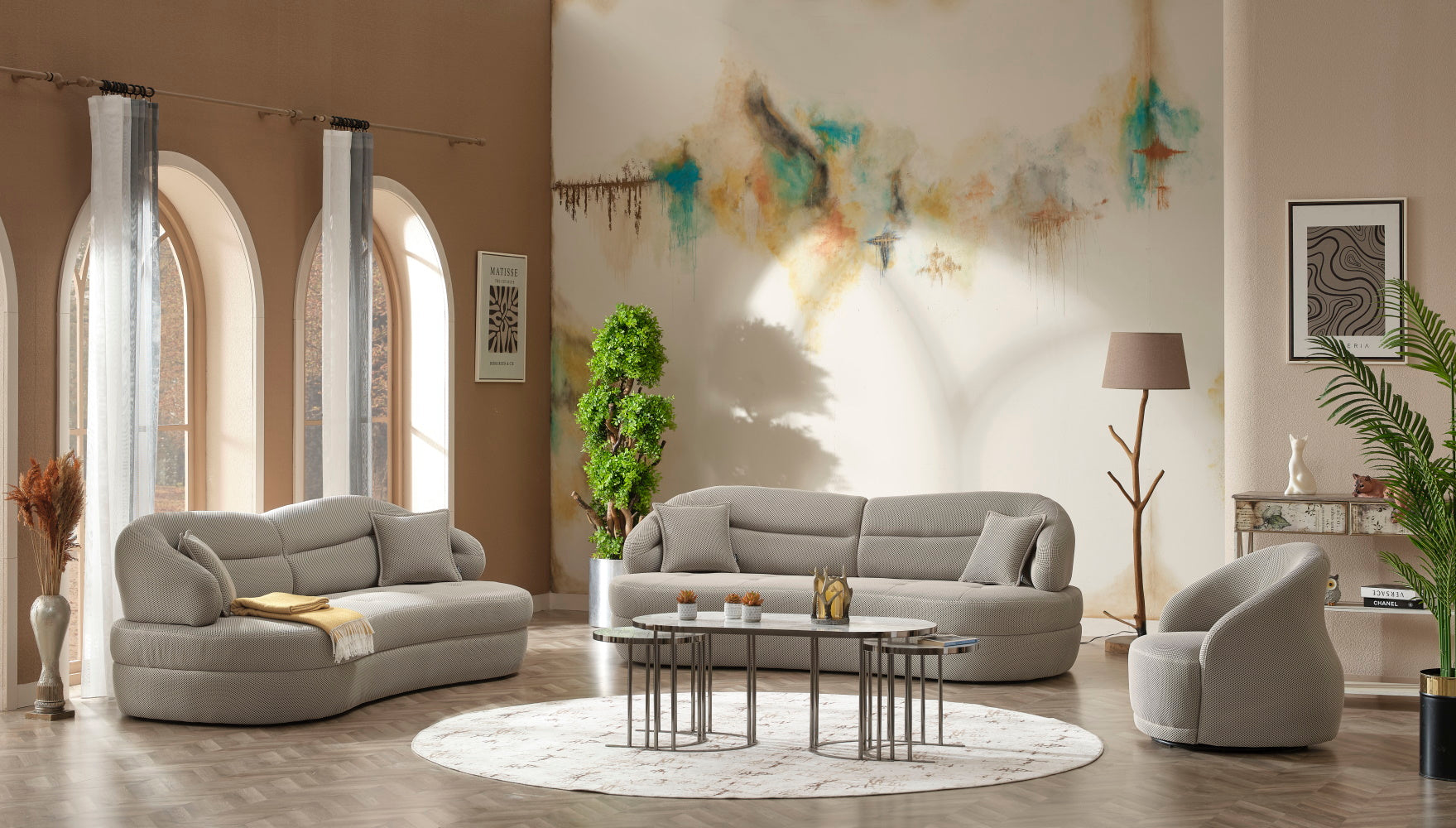 Gloria Convertible Livingroom (2 Sofa & 2 Chair) Cream