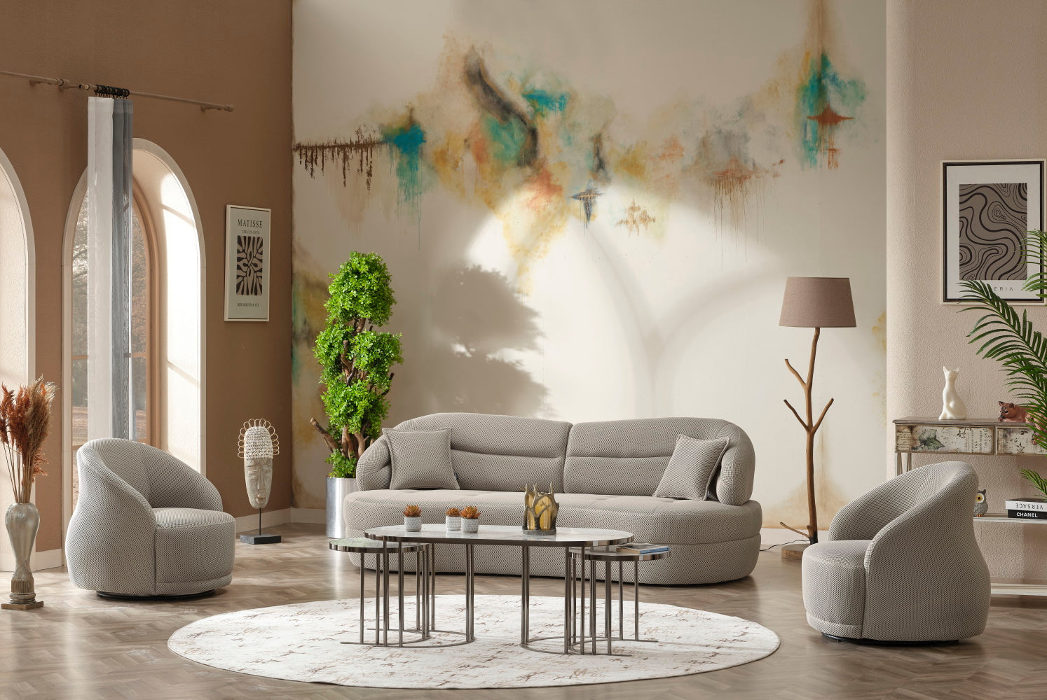 Gloria Convertible Livingroom (2 Sofa & 2 Chair) Cream