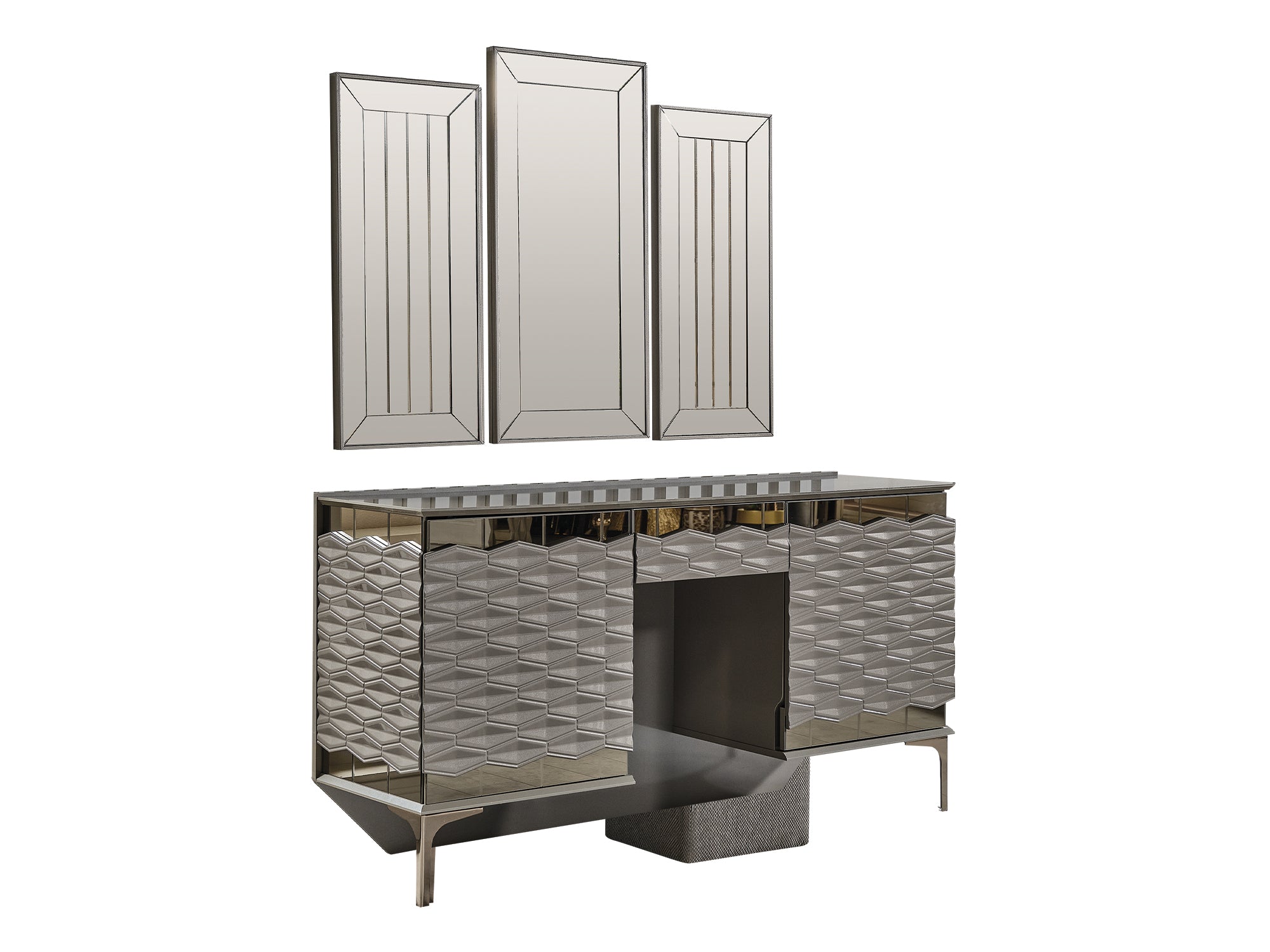 Gokce Dresser With Mirror & Ottoman