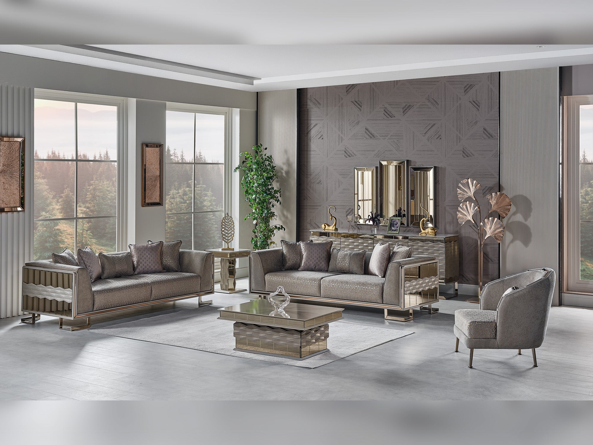 Gokce 4-pieces (2 Sofa & 2 Chair) Livingroom Set Grey