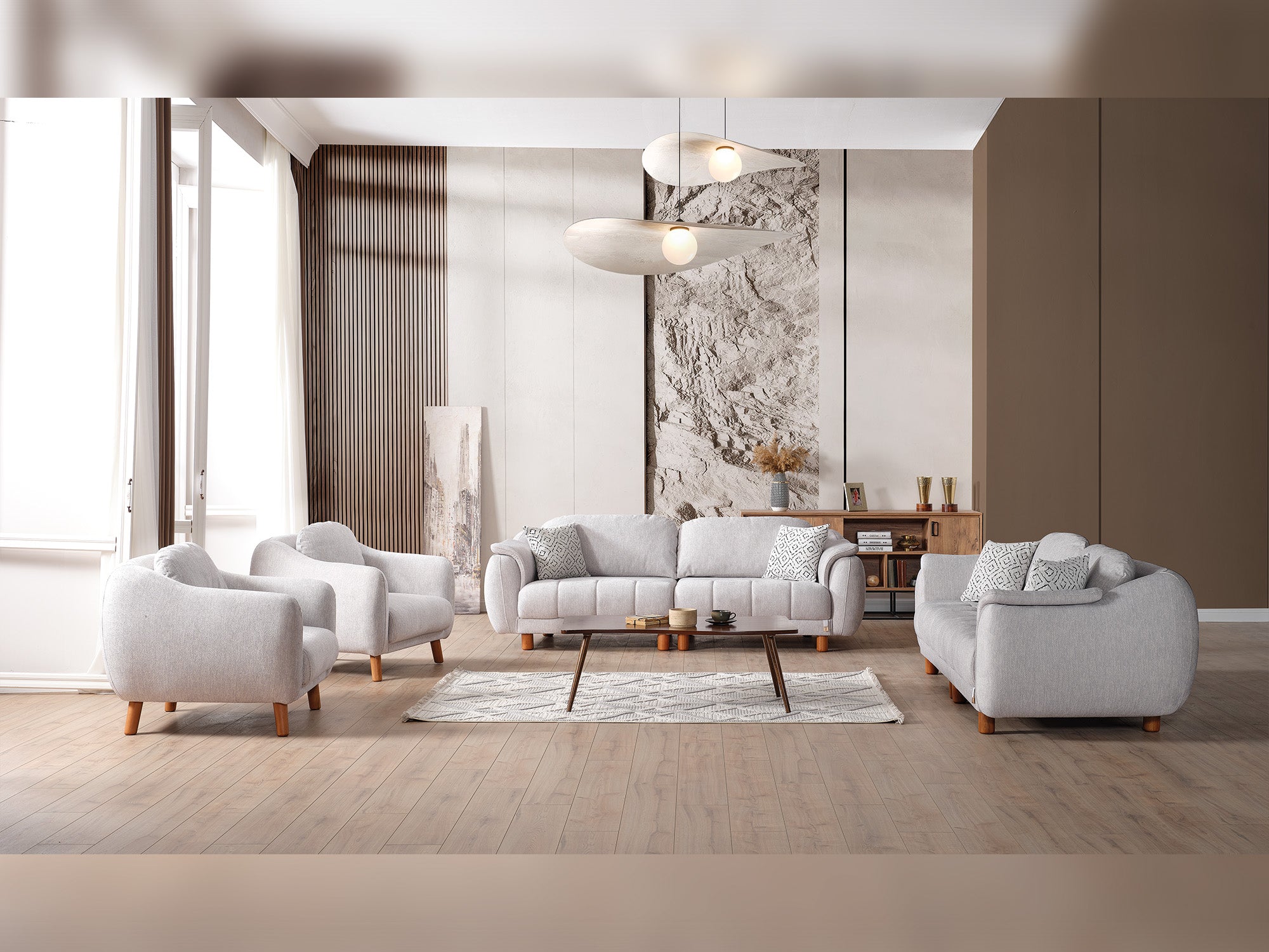 Happy 4-pieces (2 Sofa & 2 Chair) Livingroom Set Grey