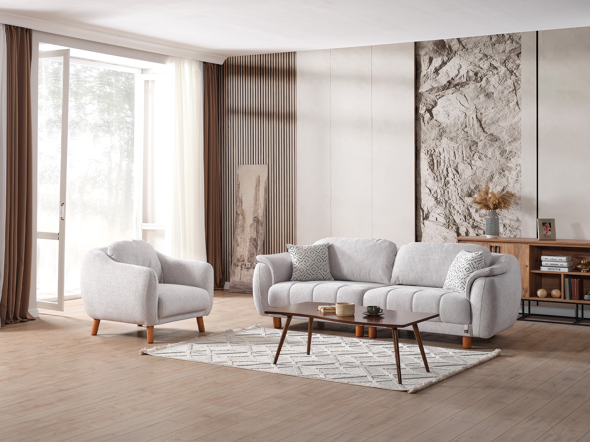 Happy 4-pieces (2 Sofa & 2 Chair) Livingroom Set Grey