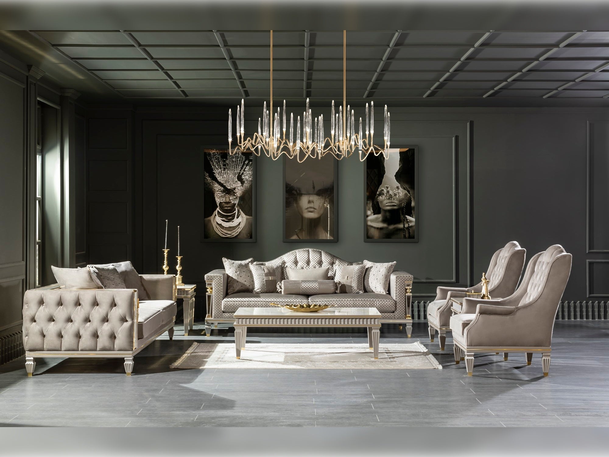 Istanbul Stationary Livingroom Set (1 Chester Sofa & 1 Sofa & 2 Chair)