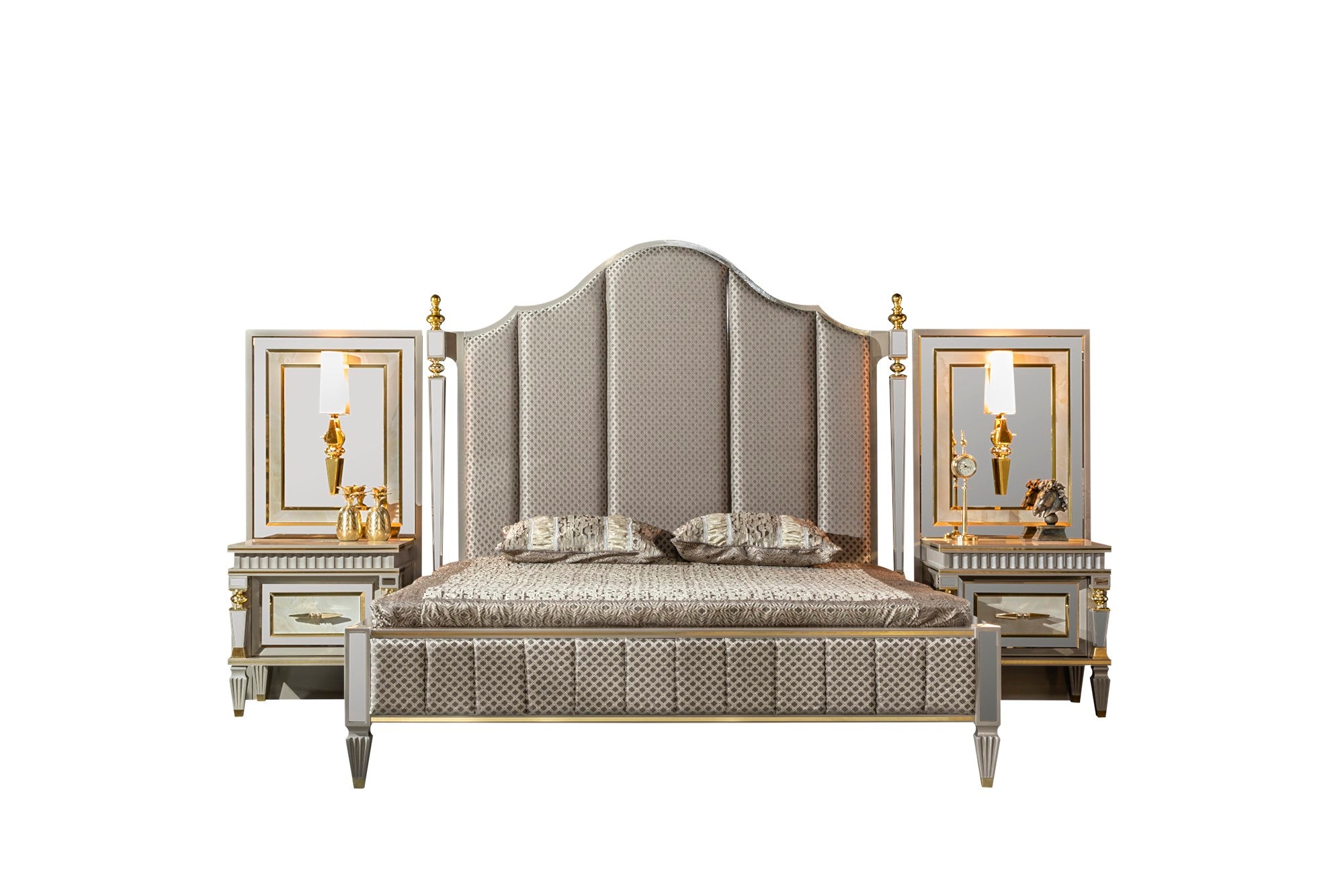 Istanbul Bedroom (Queen Storage Bed With Headboard & Dresser With Mirror & Pouf & 2 Nightstand With Back Panel & Bench)