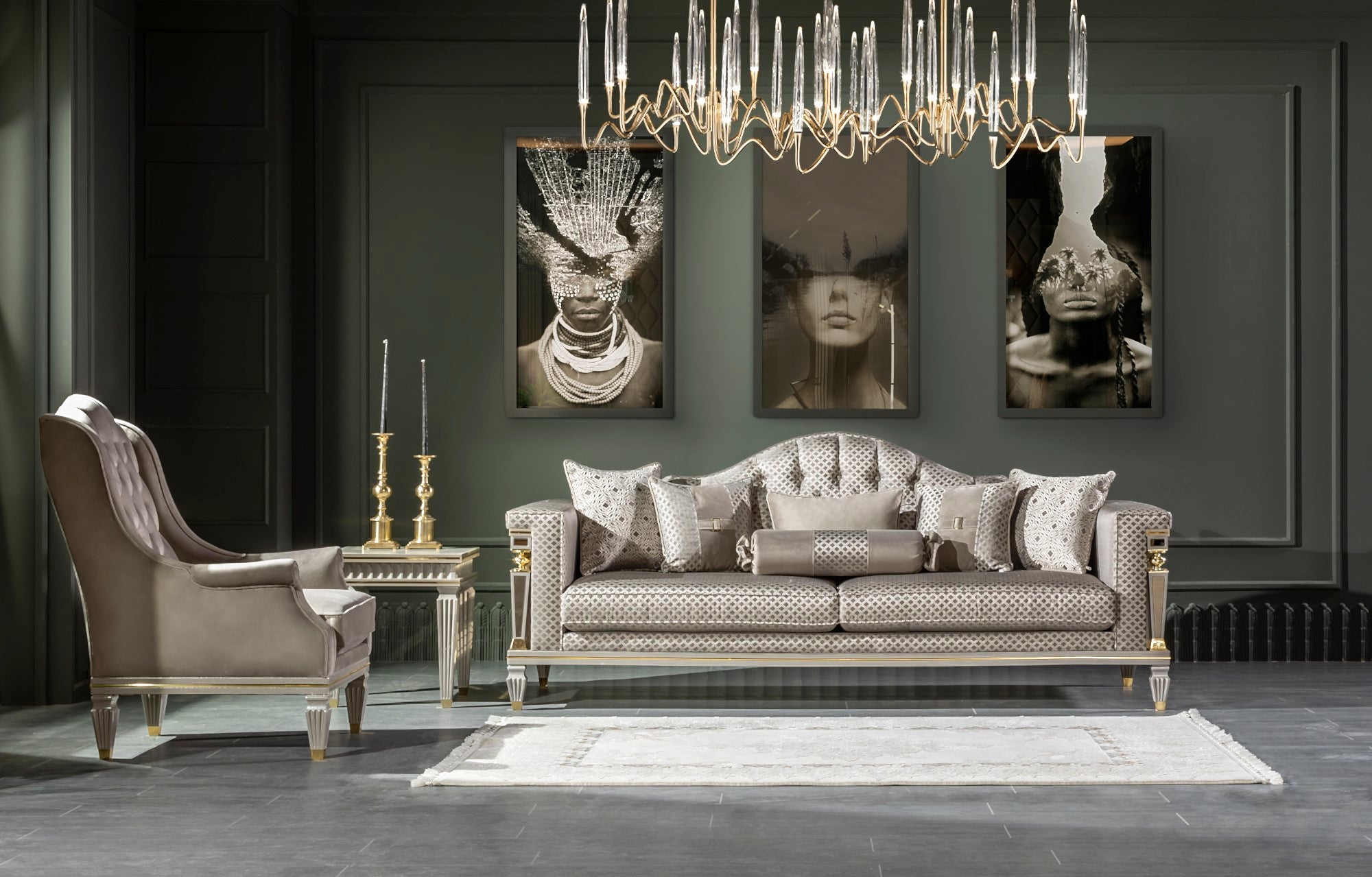 Istanbul Stationary Livingroom Set (1 Chester Sofa & 1 Sofa & 2 Chair)