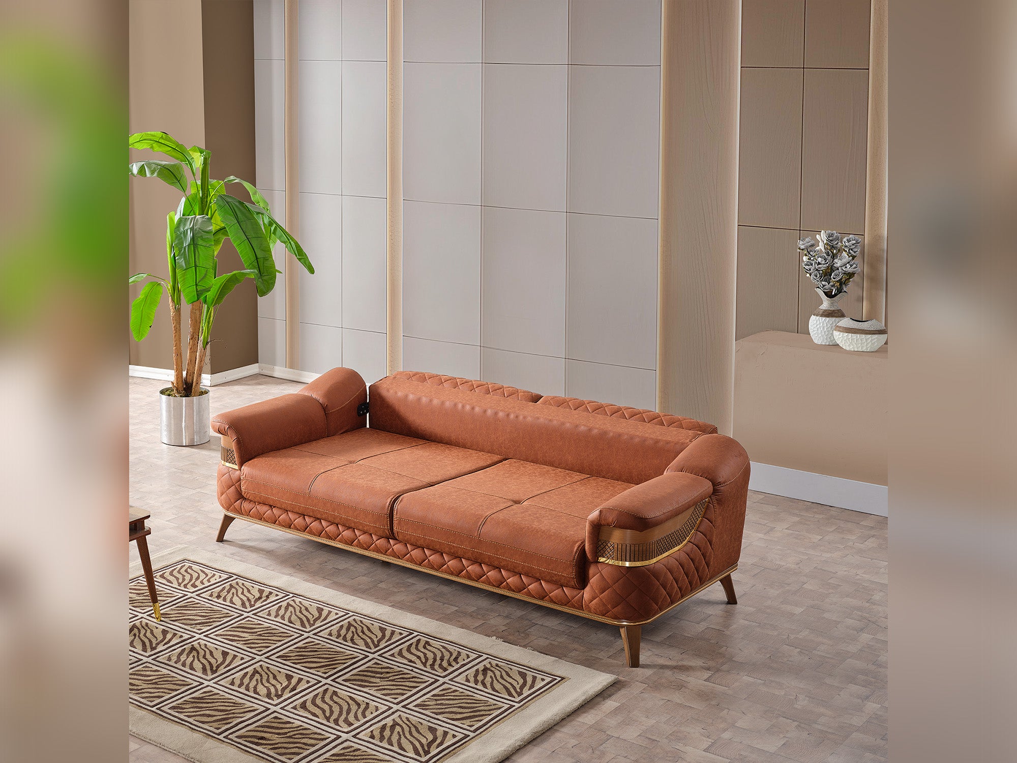 Kristal Convertible Livingroom (2 Sofa & 2 Chair) Dark Brick