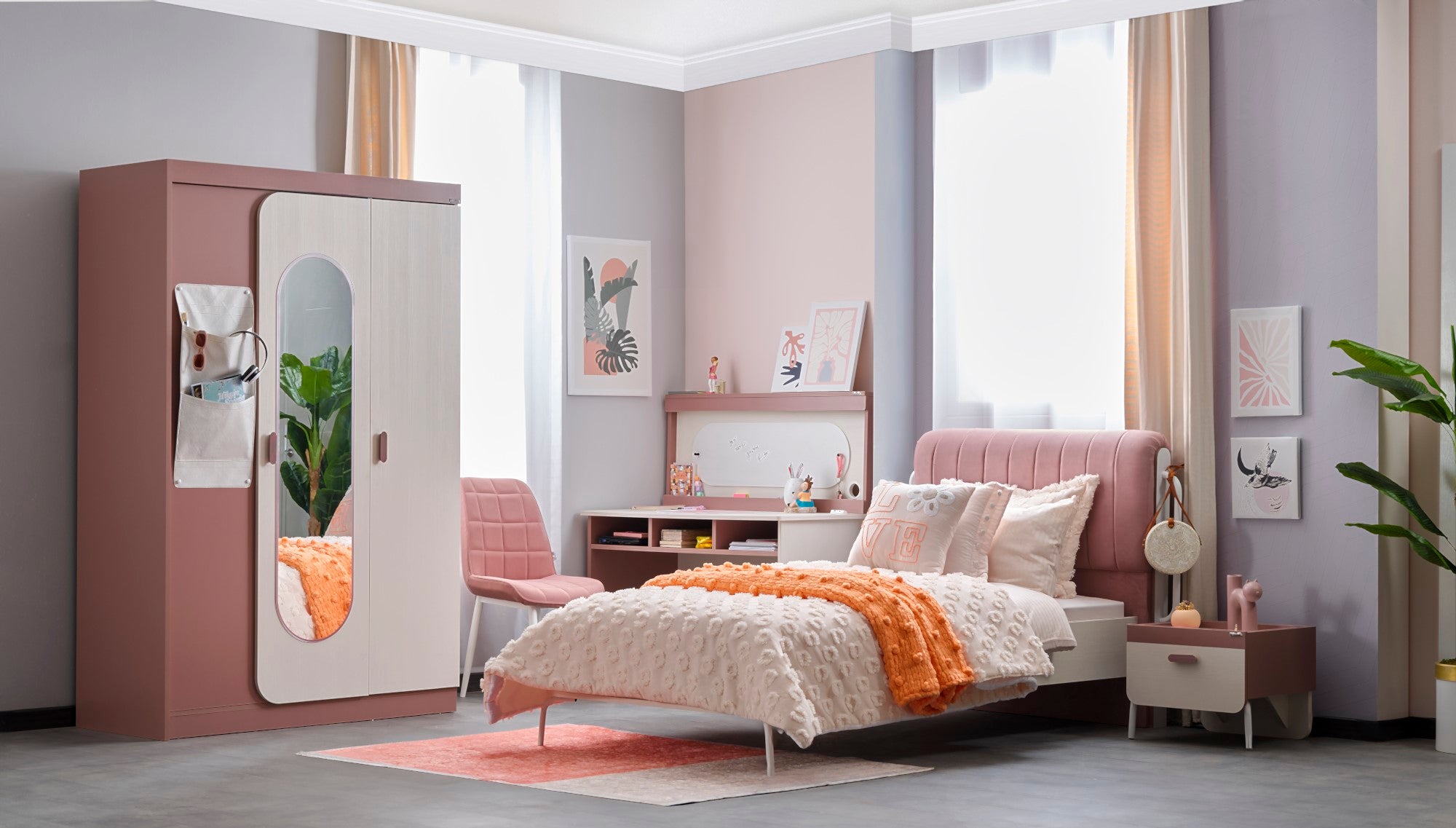 Linda Kids Room Set (Twin Bed & Study Desk & Nightstand)