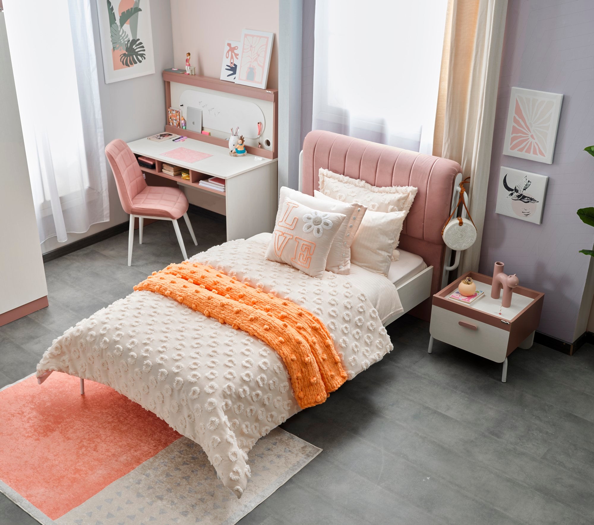 Linda Kids Room Set (Twin Bed & Study Desk & Nightstand)